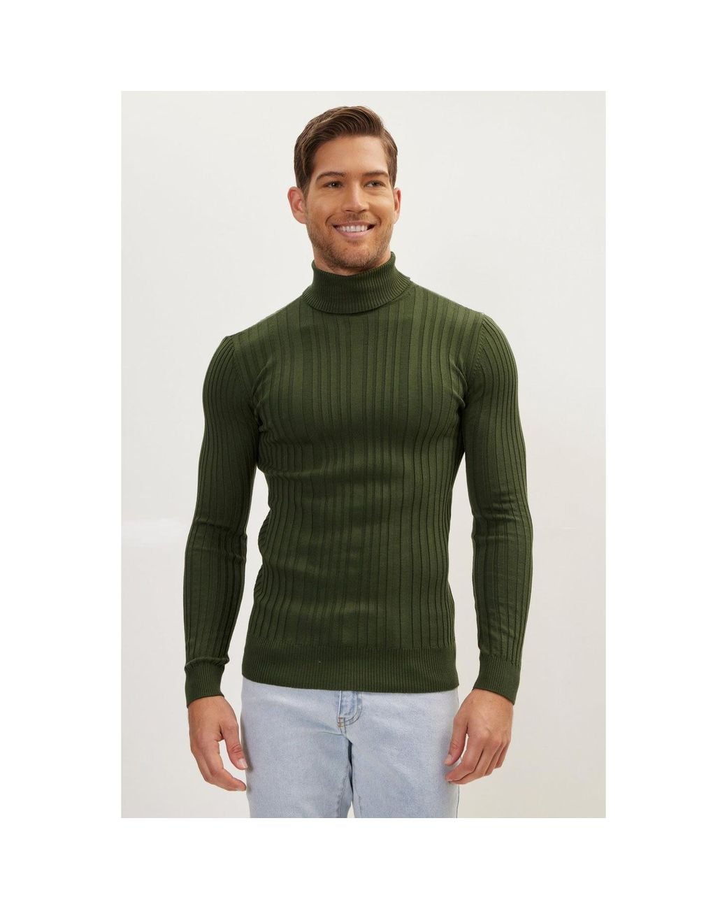 Ron Tomson Green Roll Neck Ribbed Sweater for men