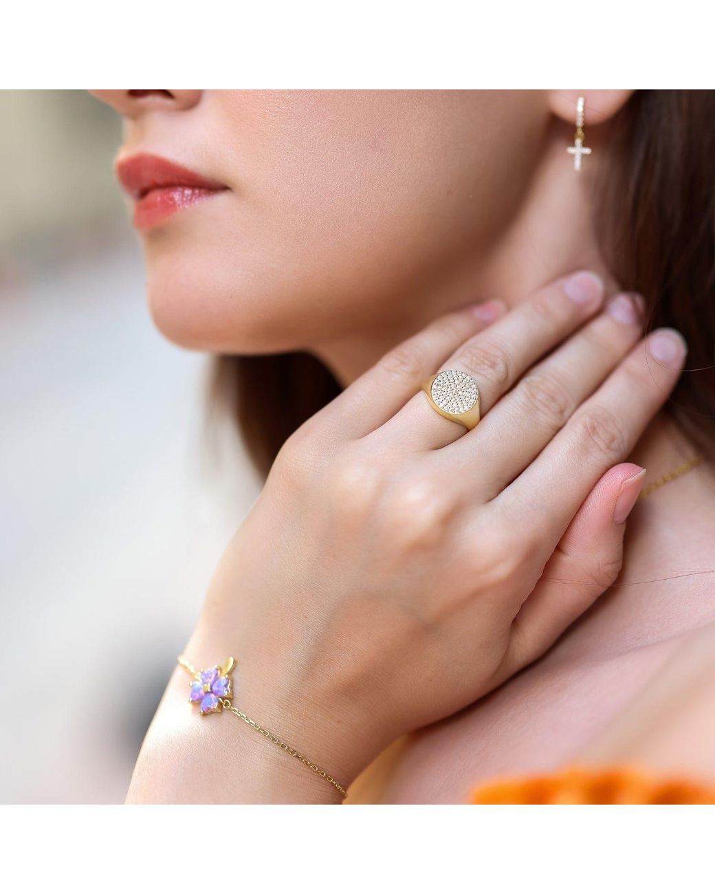 Spero London Metallic Sterling Round Pave Signet Ring