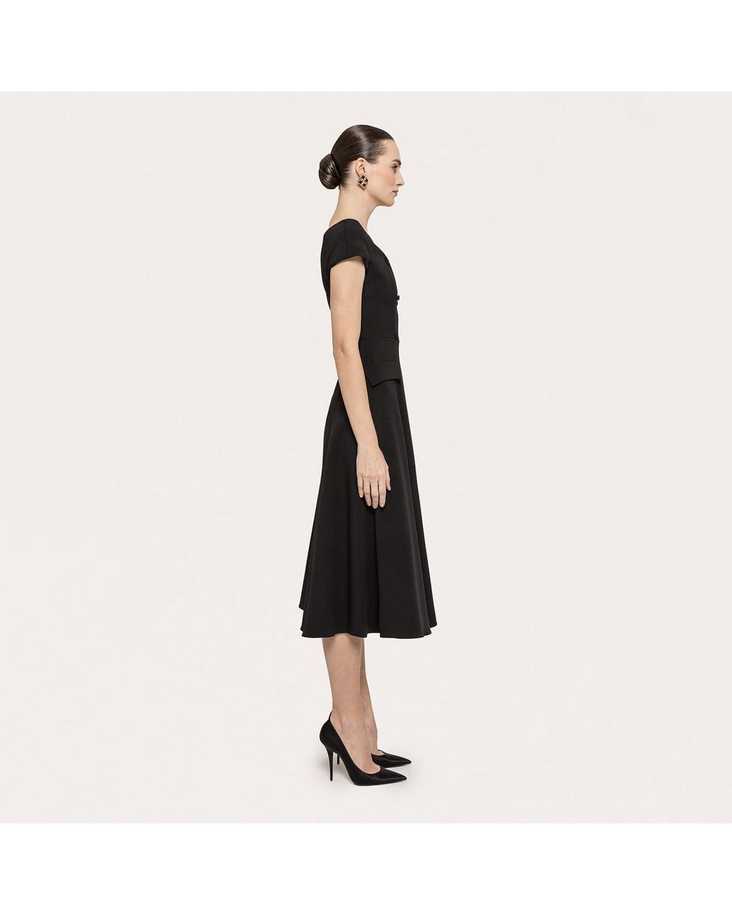 Nissa Black A-Line Crepe Midi Dress