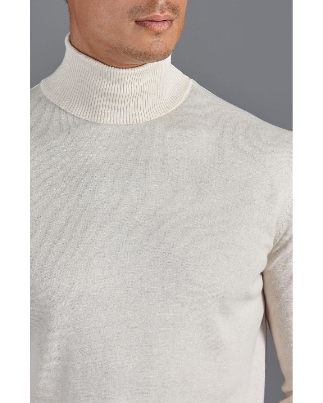 Paul James Knitwear Gray Ultra Fine Cotton Atwood Roll Neck Jumper for men