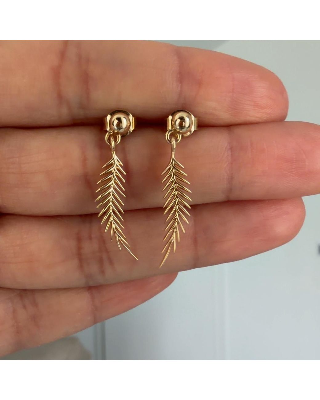 Larisa Beaumont Metallic Resilience Earrings – 14K Fern Leaf Drops