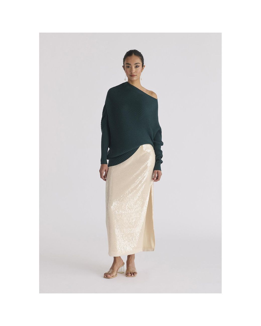 Paisie Green Draped Knitted Jumper