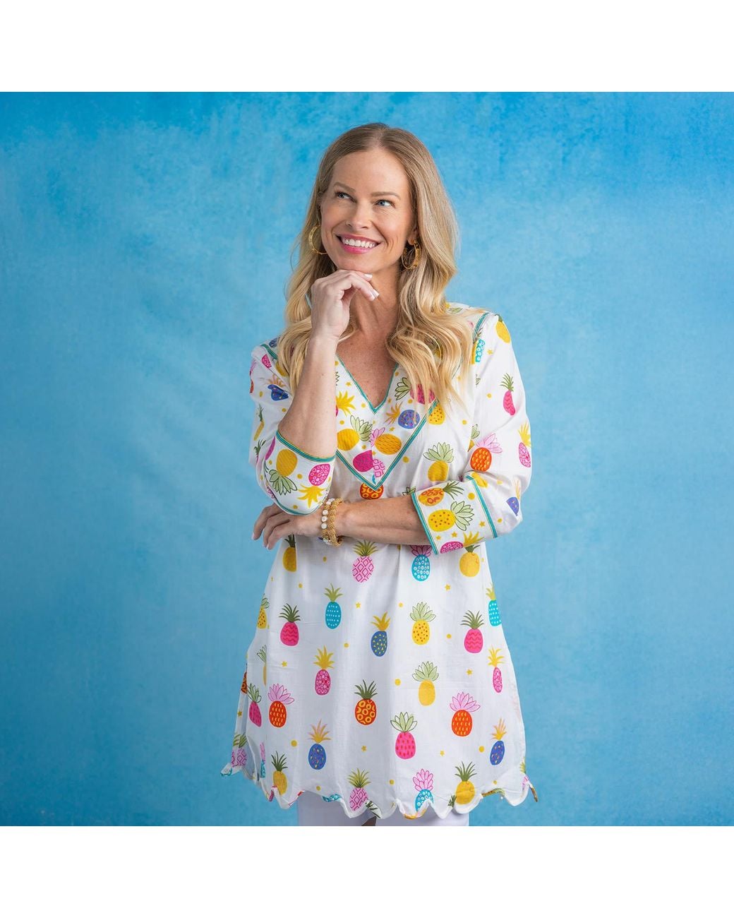 Mary Marshmallow White V-Neck Scallop Tunic