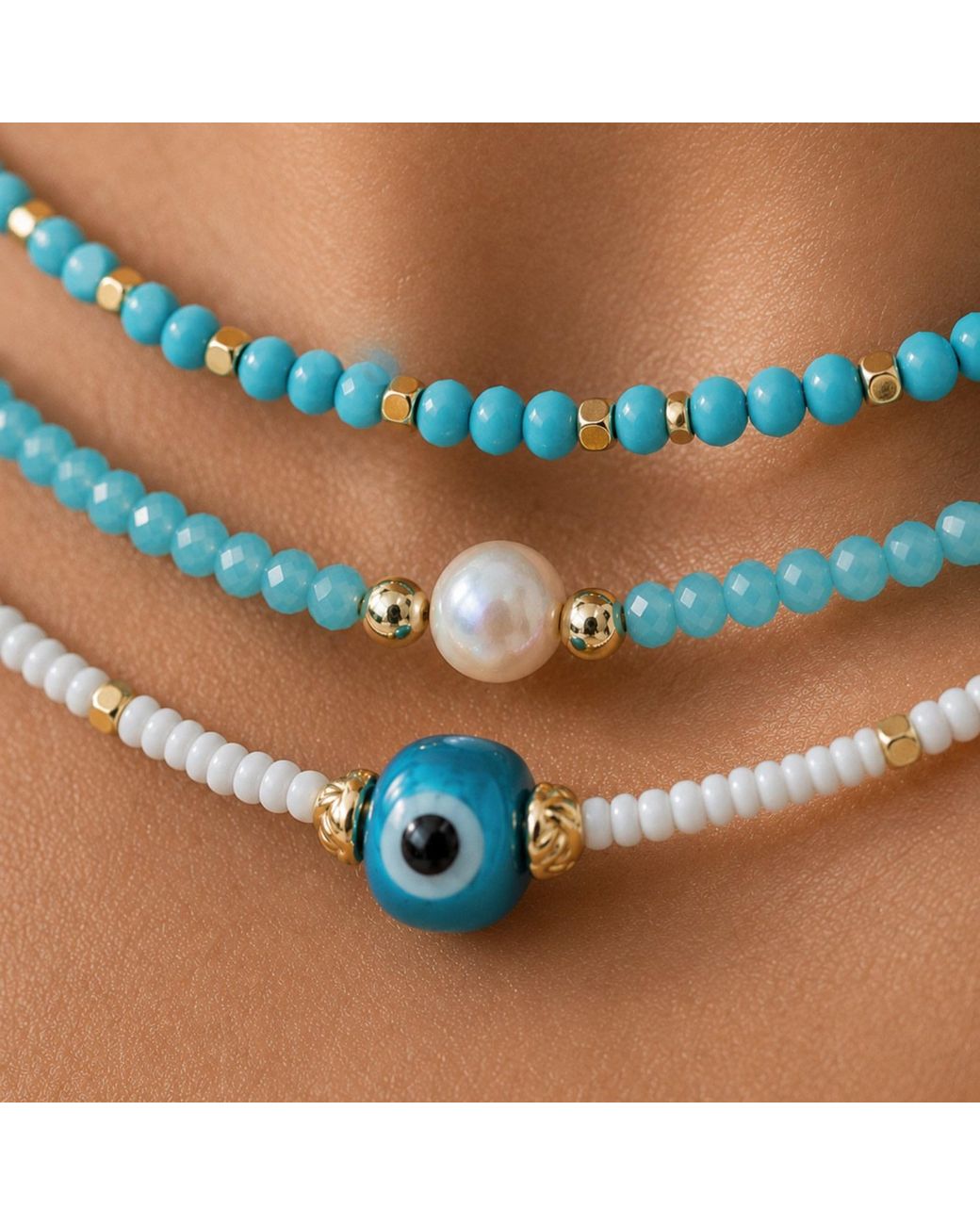 Nuvv Collection Blue Evil Eye Beaded Necklace