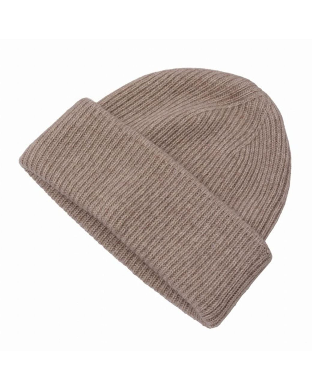 Cove Gray Cashmere Ribbed Fawn Beanie