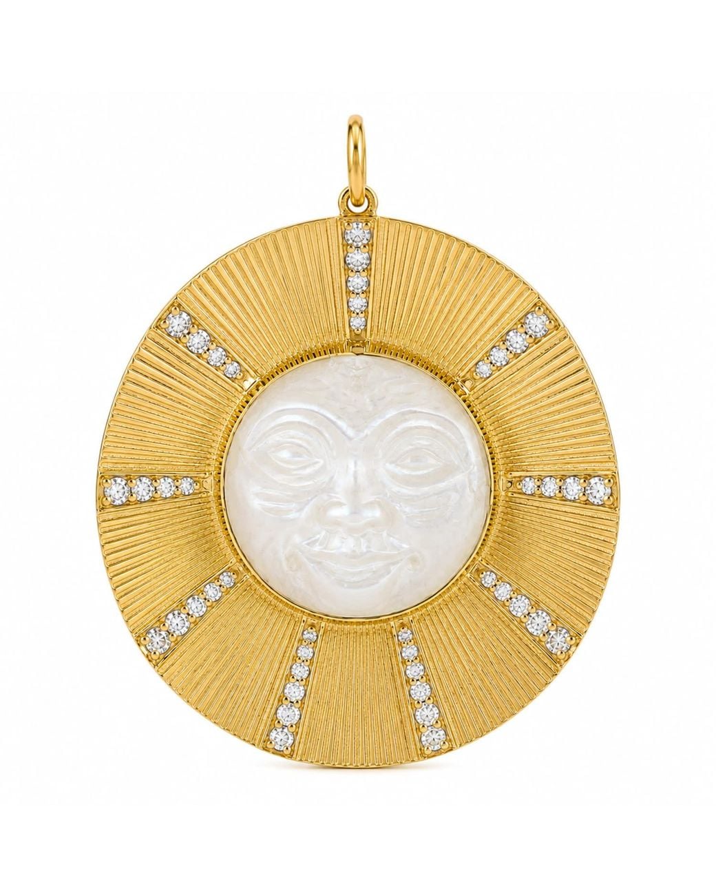 Artisan Metallic 18K Carved Moonstone & Diamond Sunburst Pendant