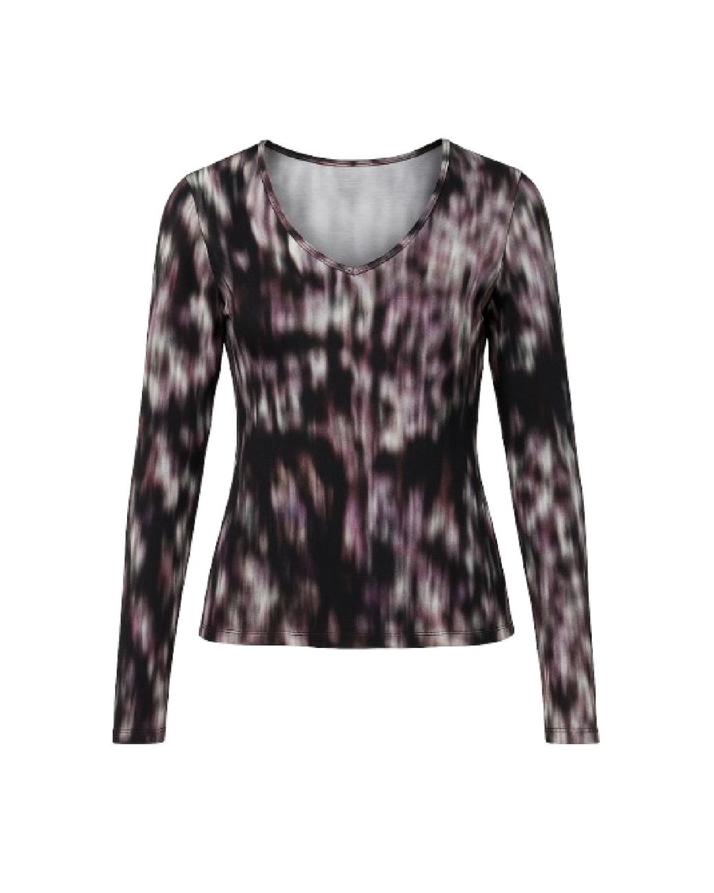 Conquista Black Abstract Print Long-Sleeve V-Neck Top – Modern, Sleek, Effortlessly Stylish