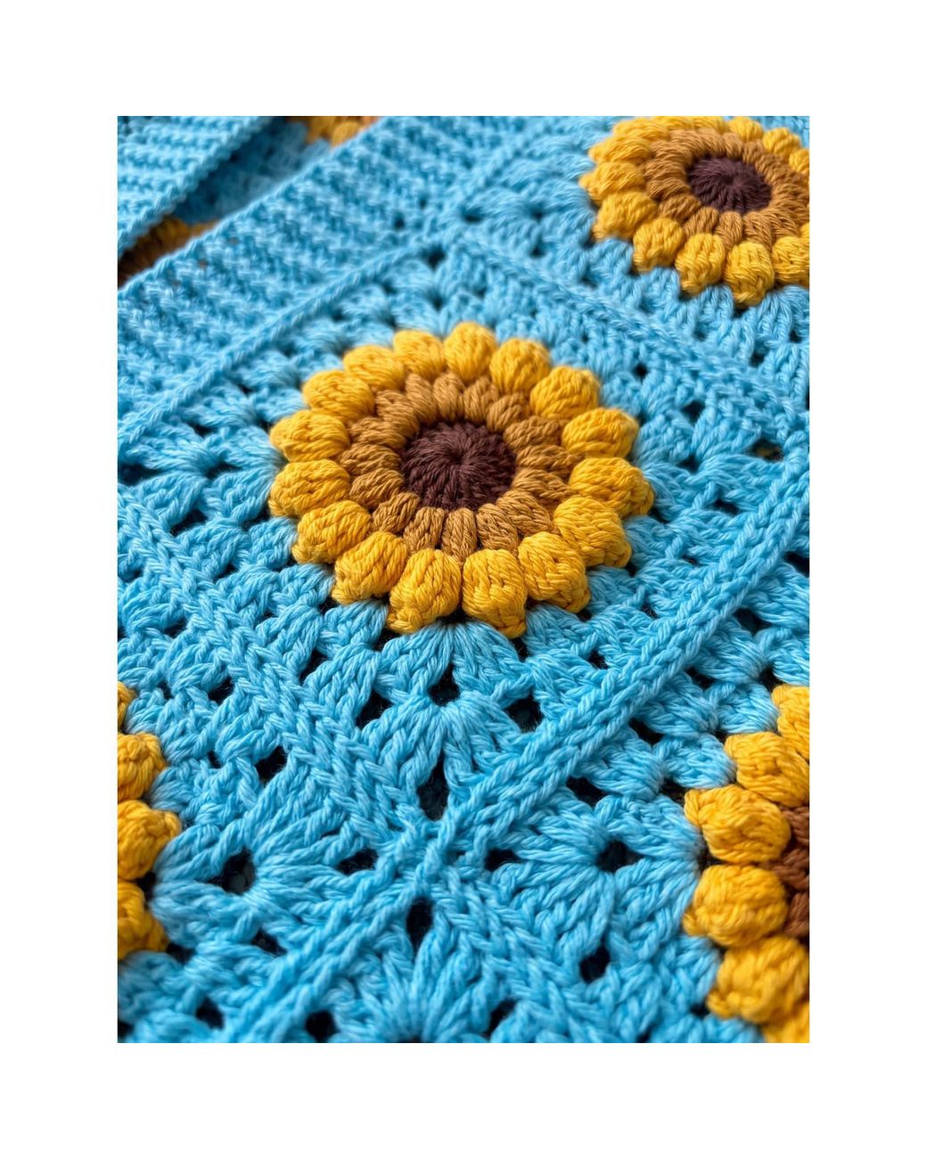 Ana Chic Blue Sunflower Granny Square Handmade Crochet Cardigan