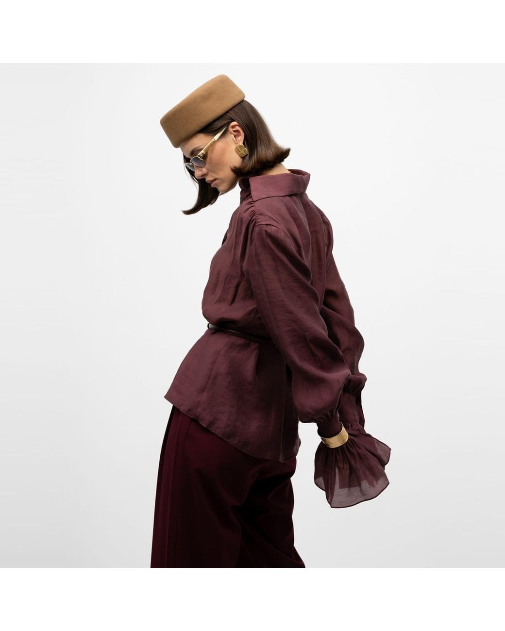 Mandragora Purple Crinkled Shirt With Decorative Cuffs Carmen Burgundy