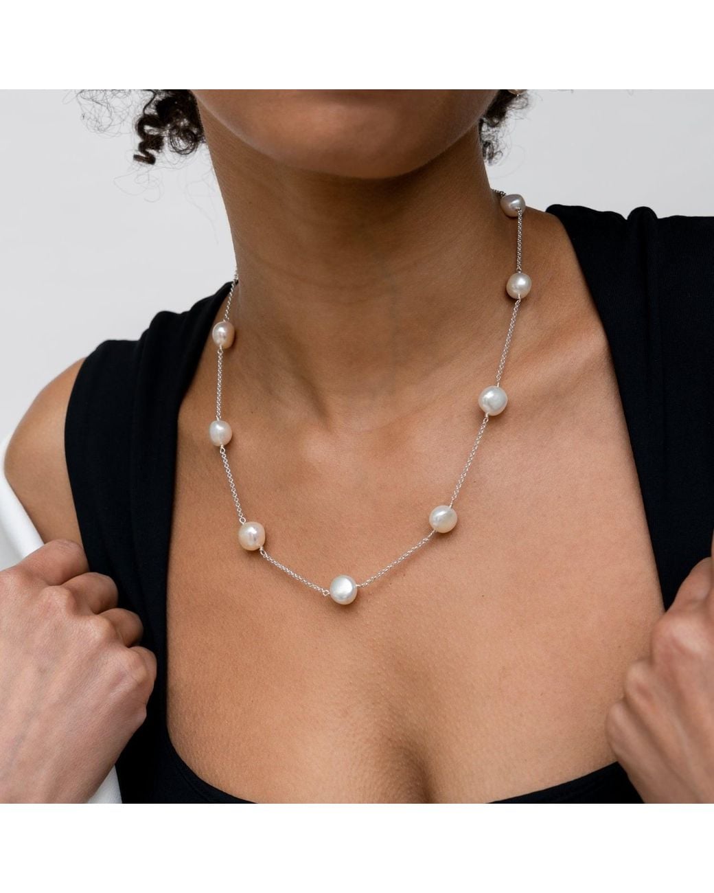 Dower & Hall White Baroque Luna Pearl Chain Necklace