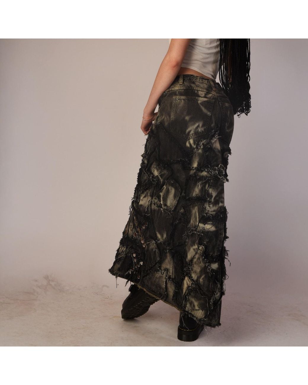Zasta Studio Gray Shred Couture Studded Denim Skirt E