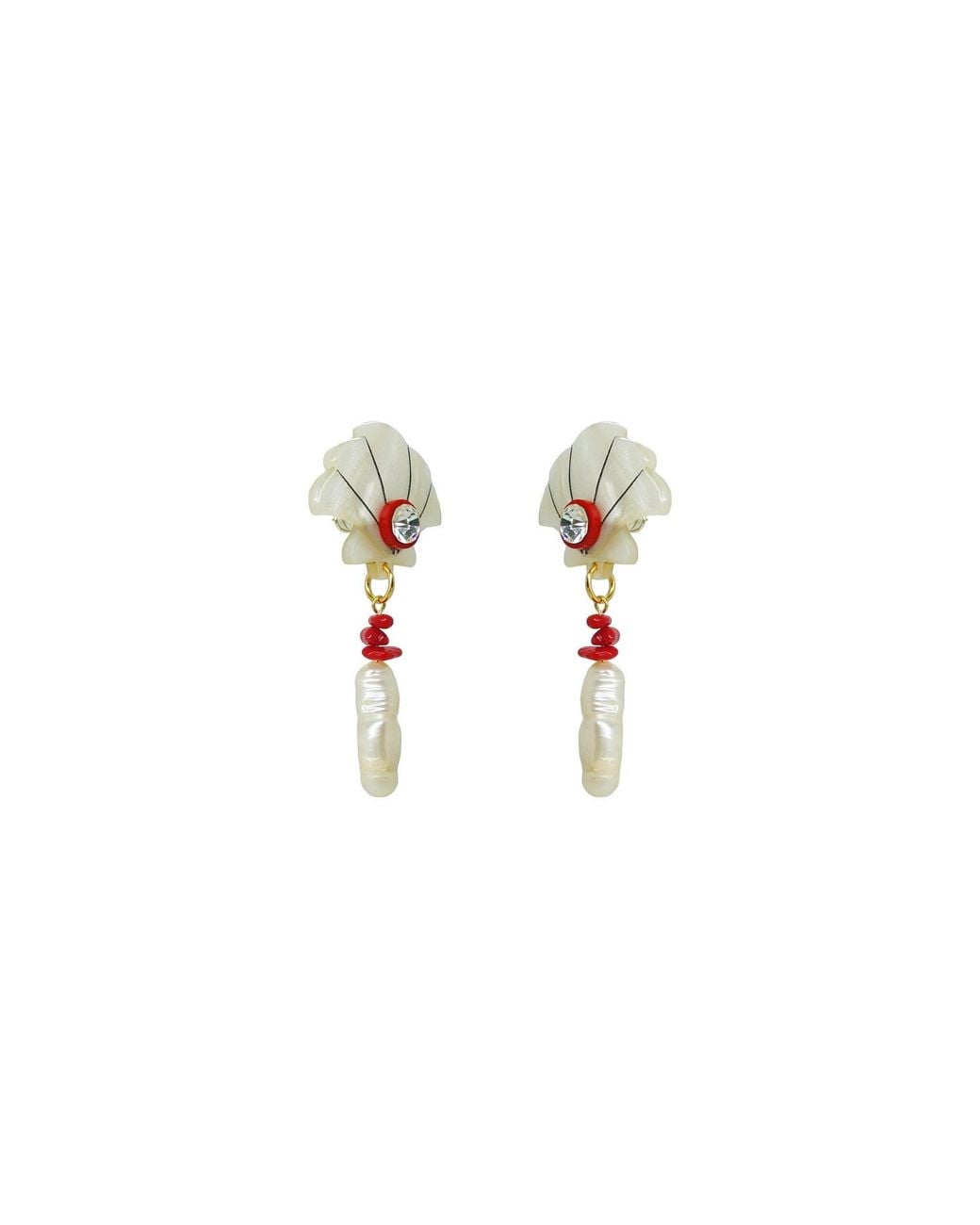 Gissa Bicalho White Handmade Earring Shell And Pendant Pearl