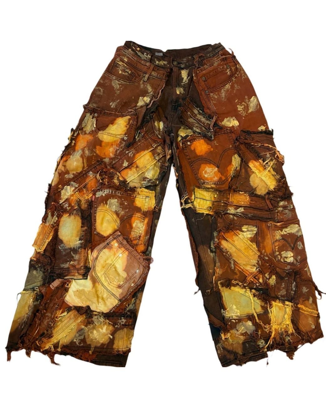 Zasta Studio Brown Wearable Ruins Shredded Wide Leg Colored Denim Pants E