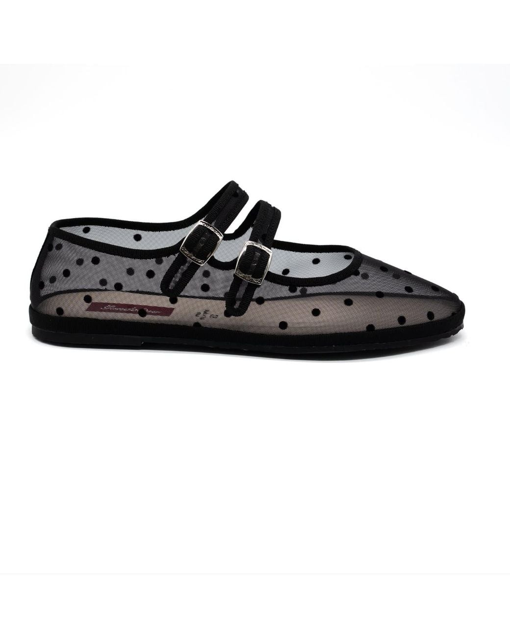 Gondolina Shoes Black Moretta Polka-Dot Mesh Double-Strap Mary Jane Shoes – Made