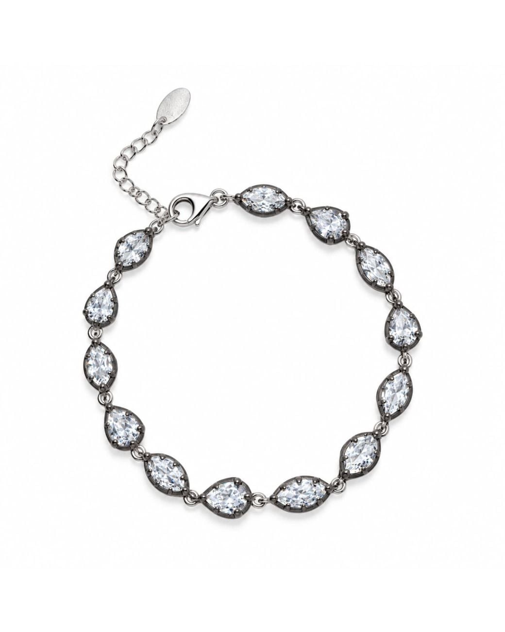 SHYMI Metallic Marquise And Pear Rhodium Statement Bracelet