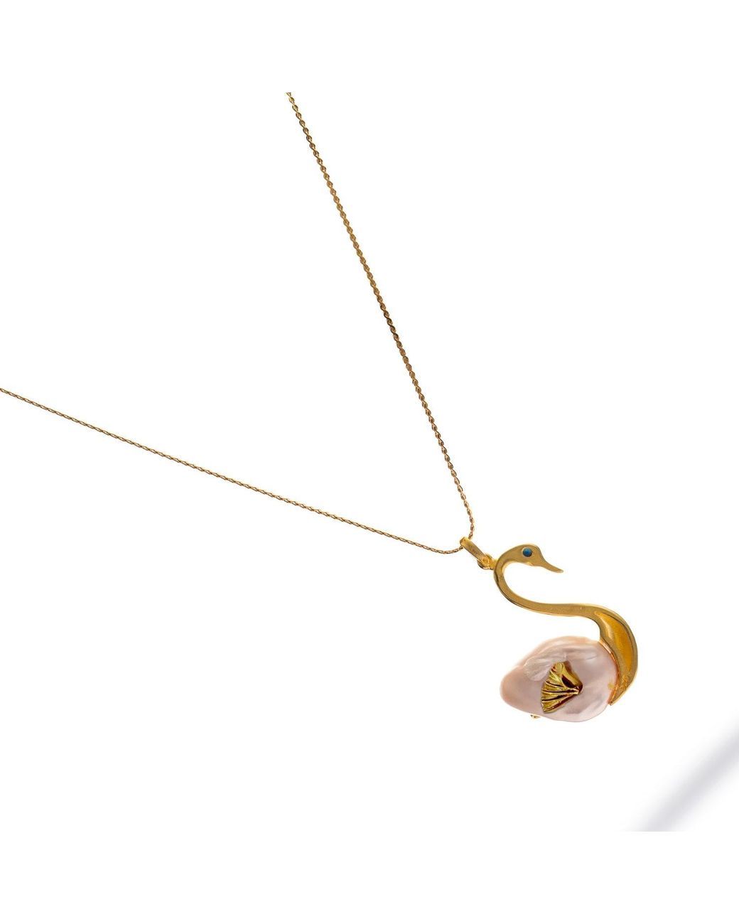 Ebru Jewelry Metallic Graceful Swan Baroque Pearl & Necklace