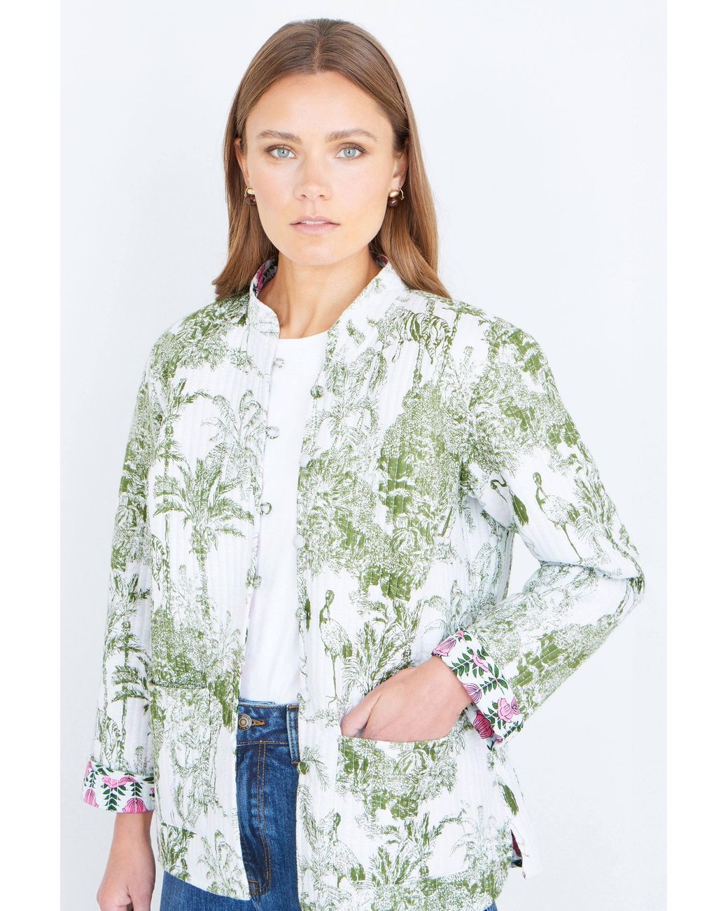 Yumi' Green Reversible Cotton Quilted Jacket