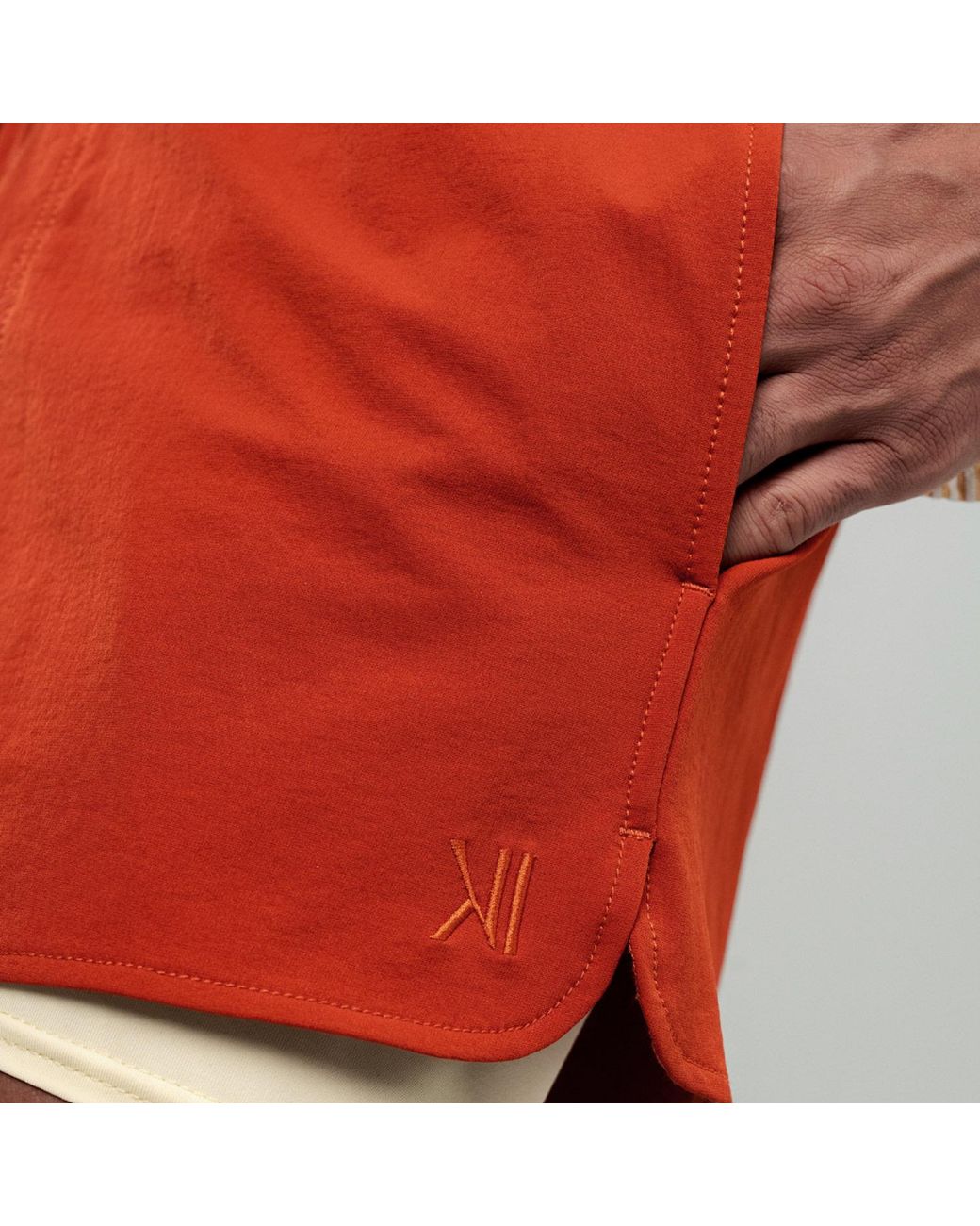 Duskitten Red Eclipse Line Swim Shorts for men