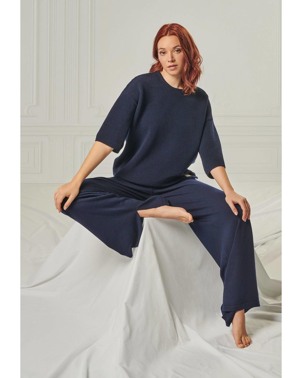YOU LOOK PERFECT Blue Pants Bailey, Wide Lounge Pants For Ladies