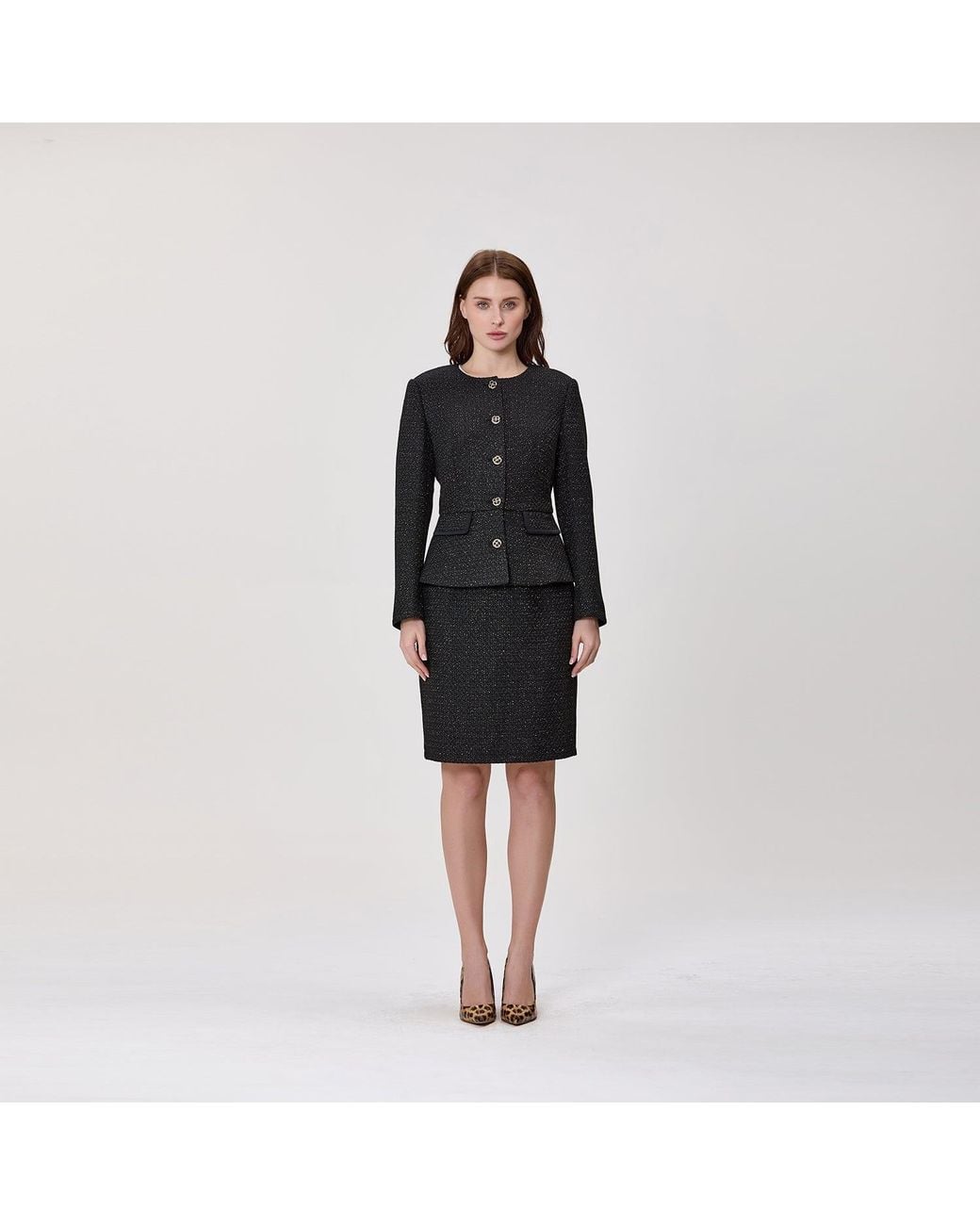 Smart and Joy Black Textured Tailored Jacket With Jewelled Buttons