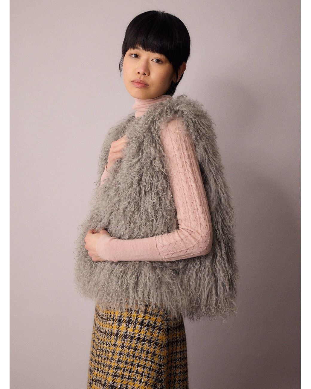 Amanda Thompson Couture Gray Colette Gilet Mongolian Sheepskin Fur