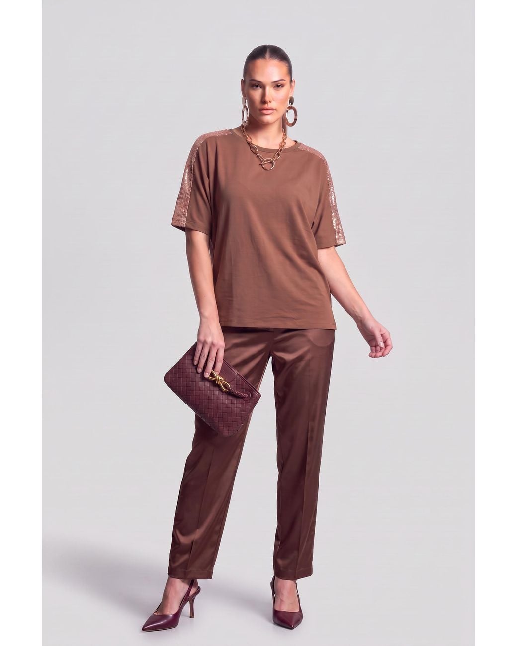 James Lakeland Brown Paillettes Blouse Bronze