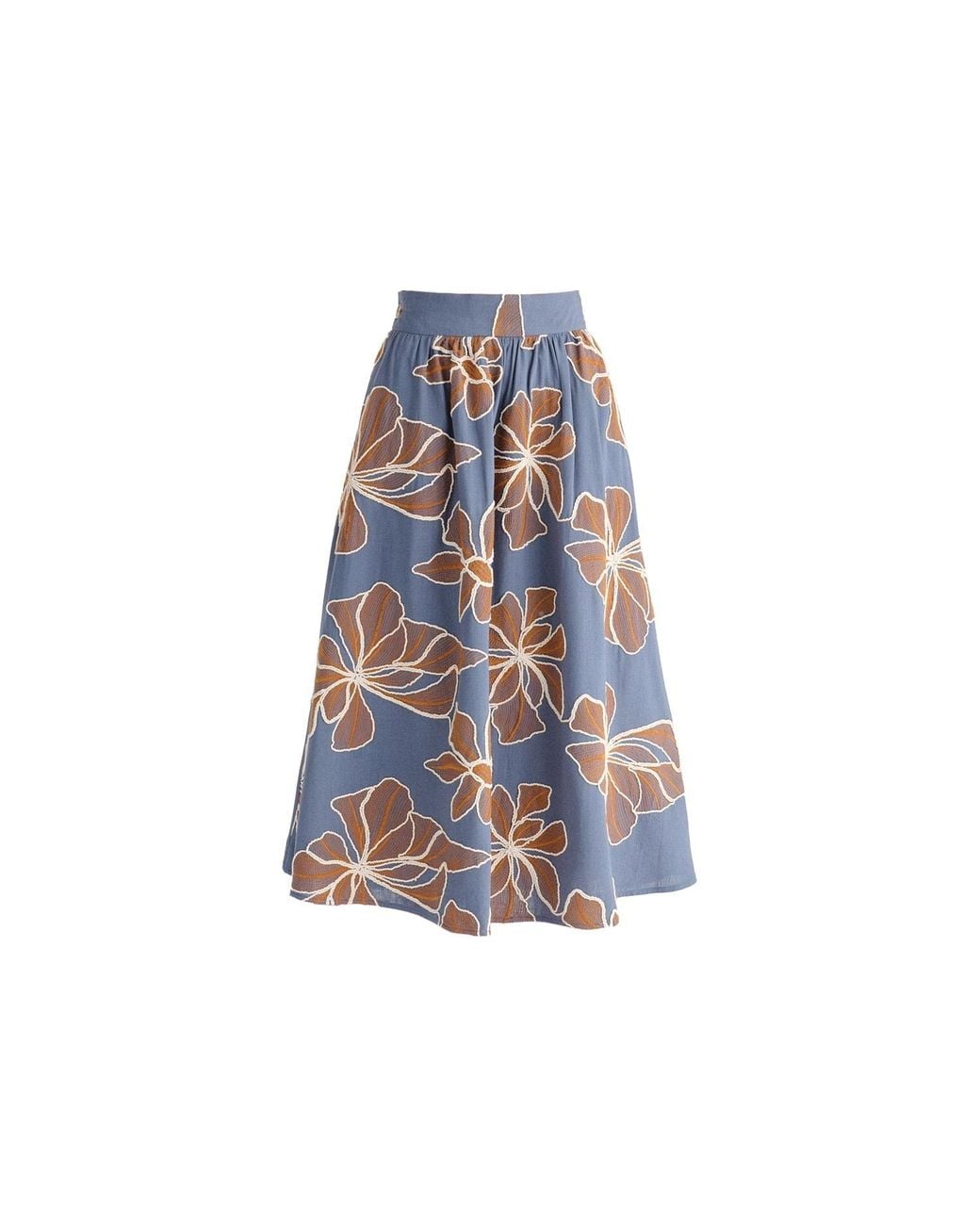 Paisie Blue Floral Embroidered Midi Skirt