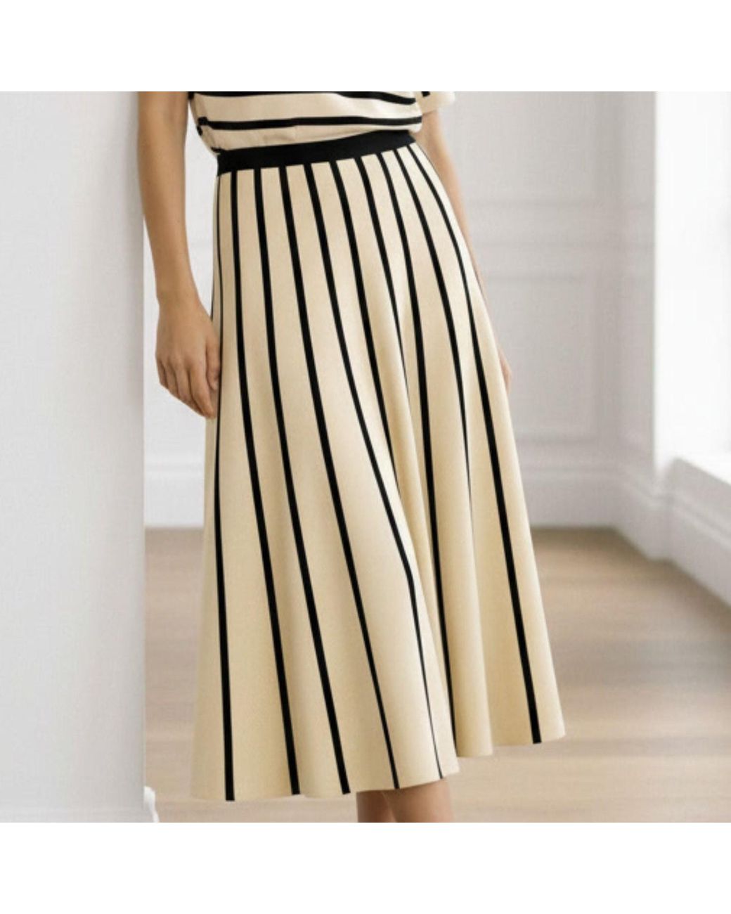 Bel Cashmere Black Neutrals Arles Striped Skirt