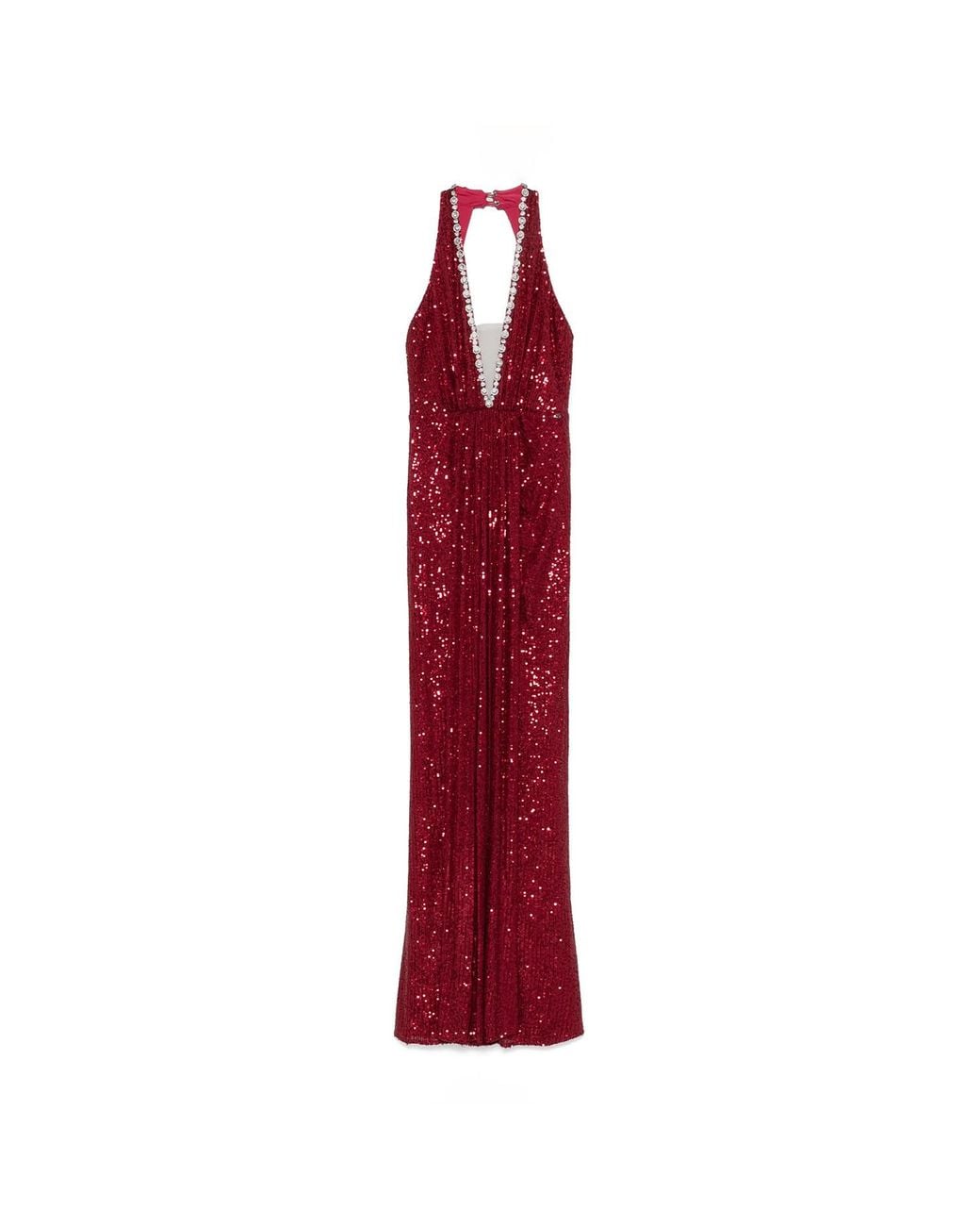 Nissa Red Sequined Halterneck Maxi Dress