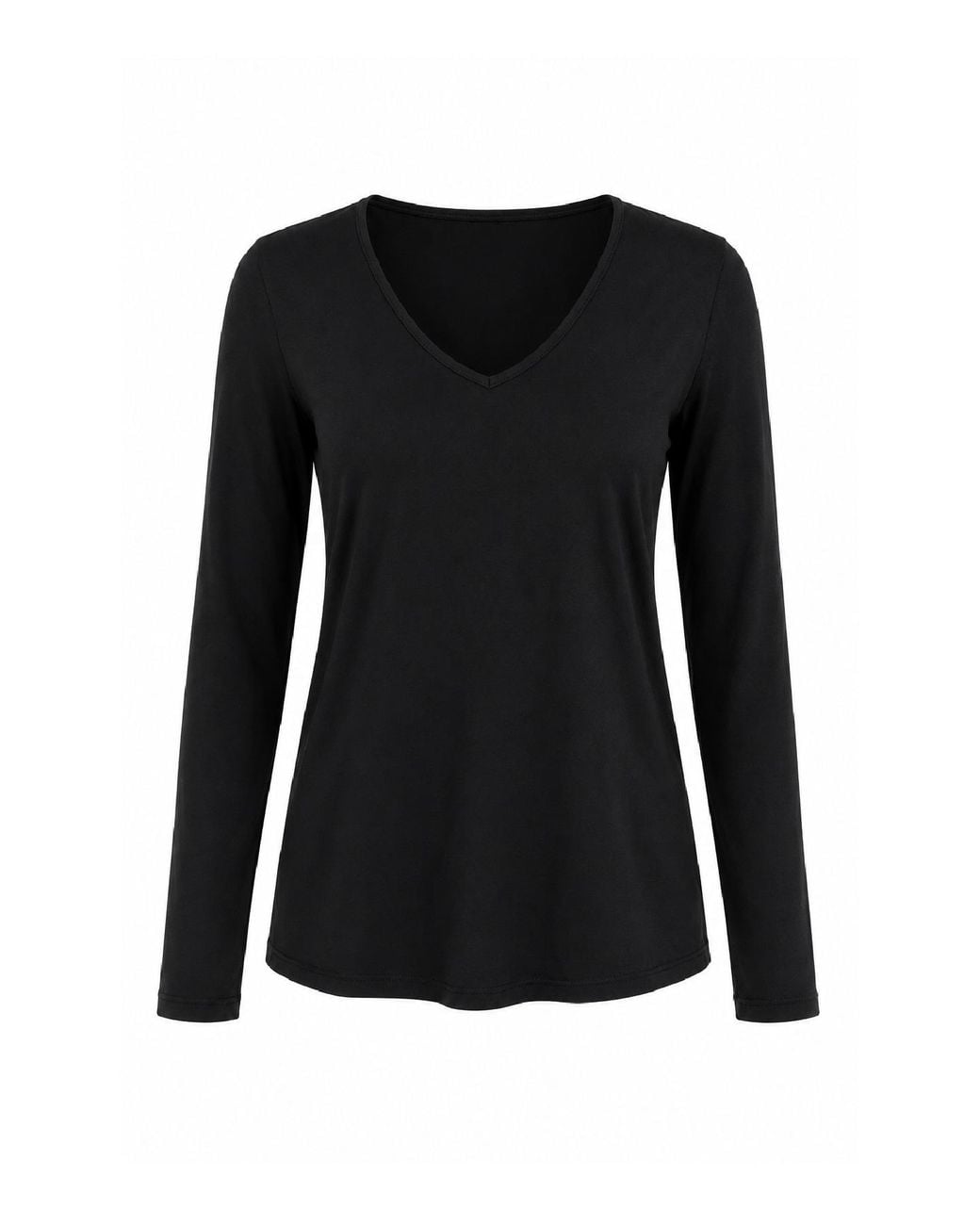 Conquista Black Refined V-Neck Long Sleeve Top