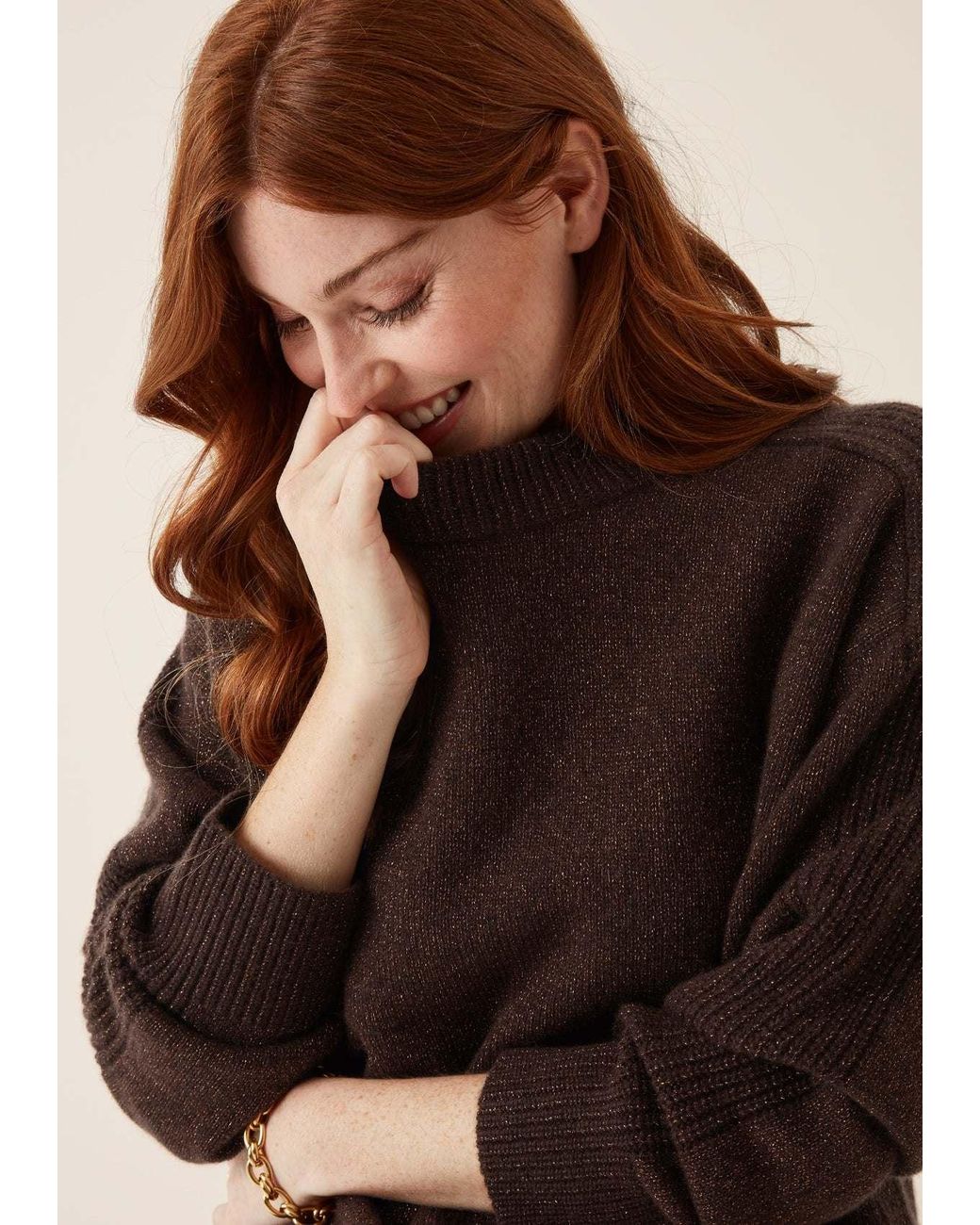 Loop Cashmere Brown Cashmere Longline Crew Neck Sweater