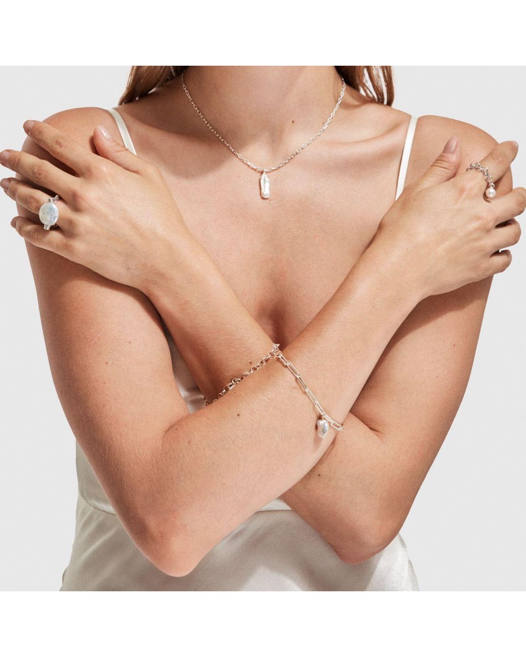 Ora Pearls Metallic Aetia Keshi Pearl Chain Bracelet