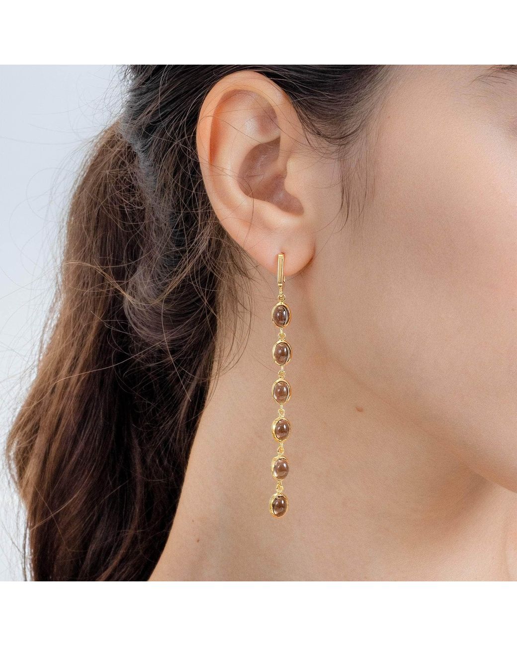 German Kabirski Metallic Koro Plated Earrings With Smoky Quartz