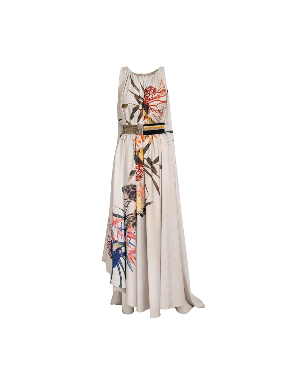 ARTISTA White Polyester Floral Print Maxi Dress