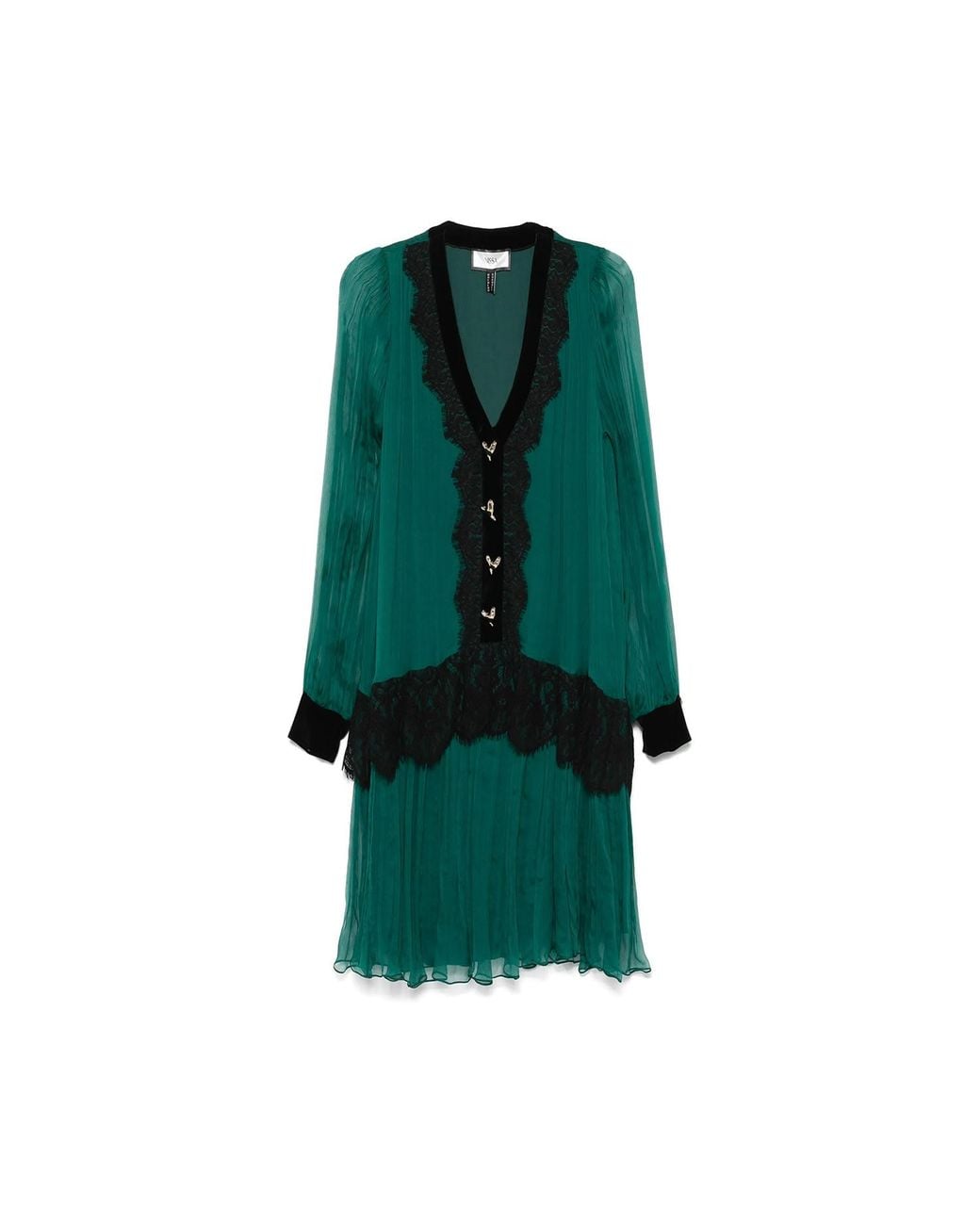 Nissa Green Lace Insert Silk Midi Dress