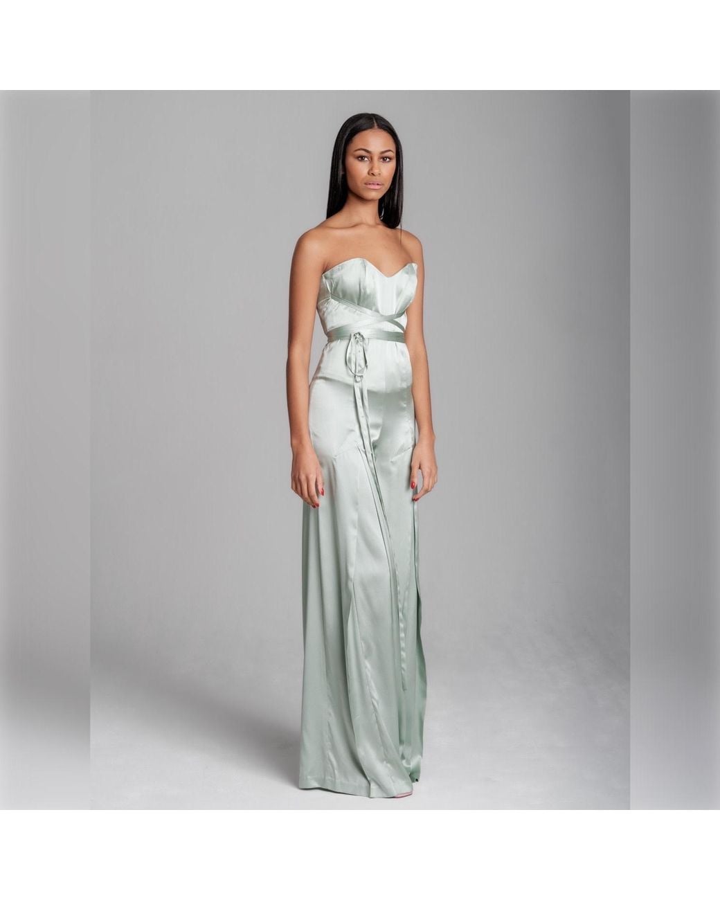 Imaatu Green Bund Mint- Silk Jumpsuit – Corseted Wide-Leg Silk Pants