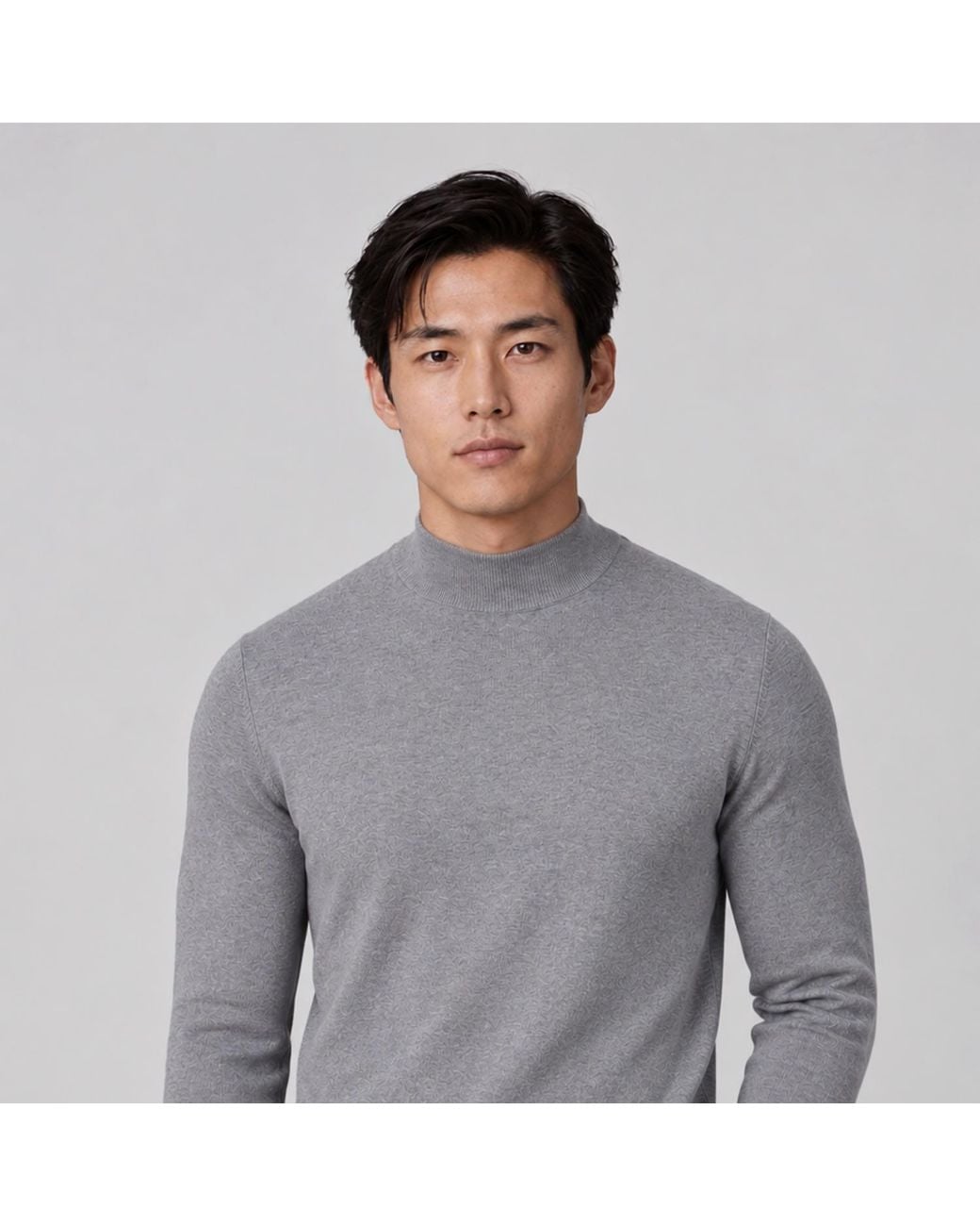 Paul James Knitwear Gray Ultra Fine Cotton Spencer Mock Turtle Neck Jumper for men