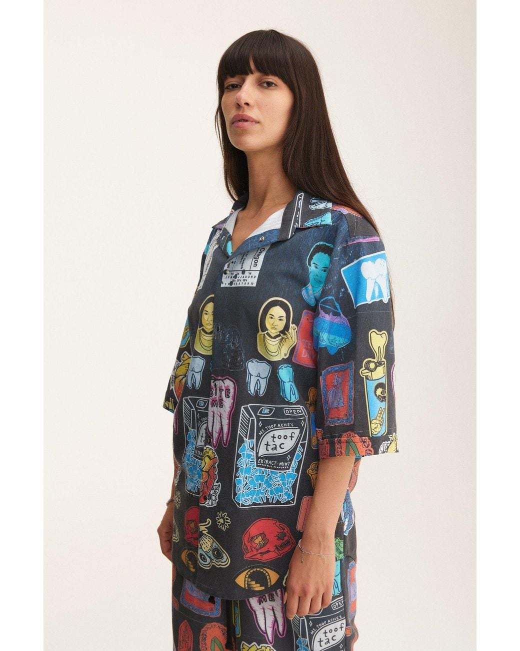 mysimplicated Blue Short Sleeve Shirt And Bermuda Set With Stickers Design