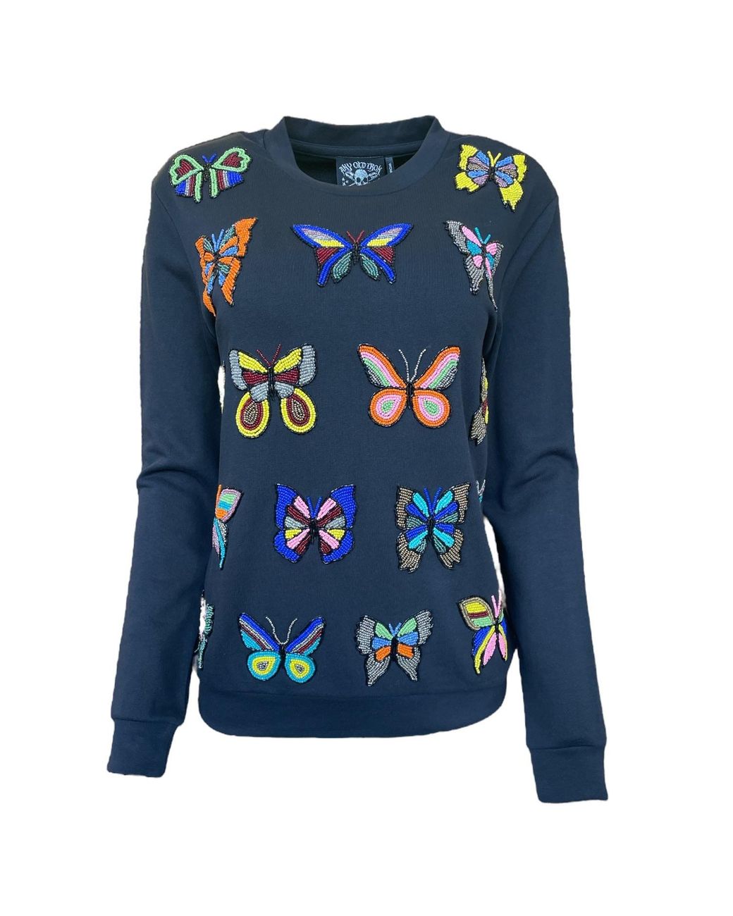 Any Old Iron Blue Beaded Butterfly Queen Sweatshirt