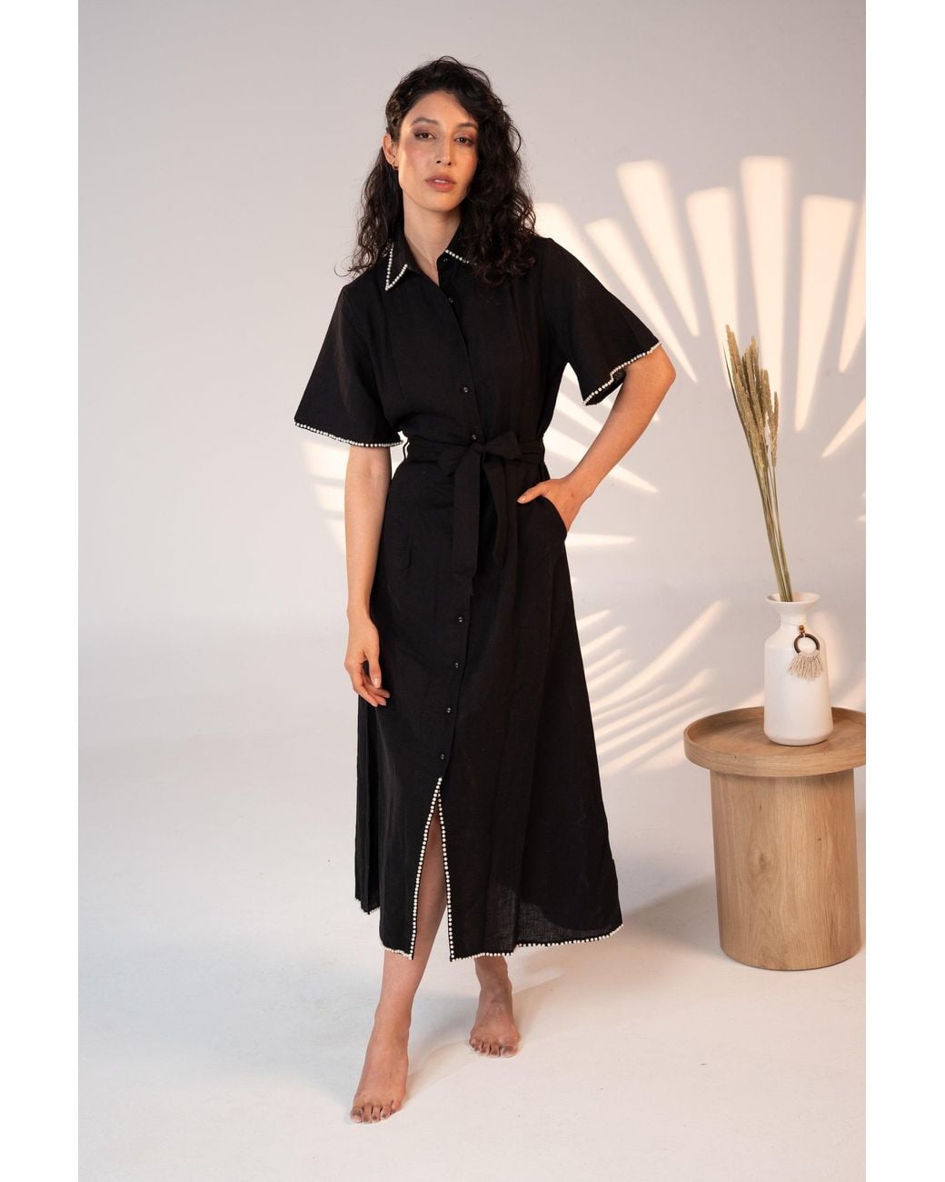 Carolina Benoit Black Cafe Au Lait Pearled Dress Noir