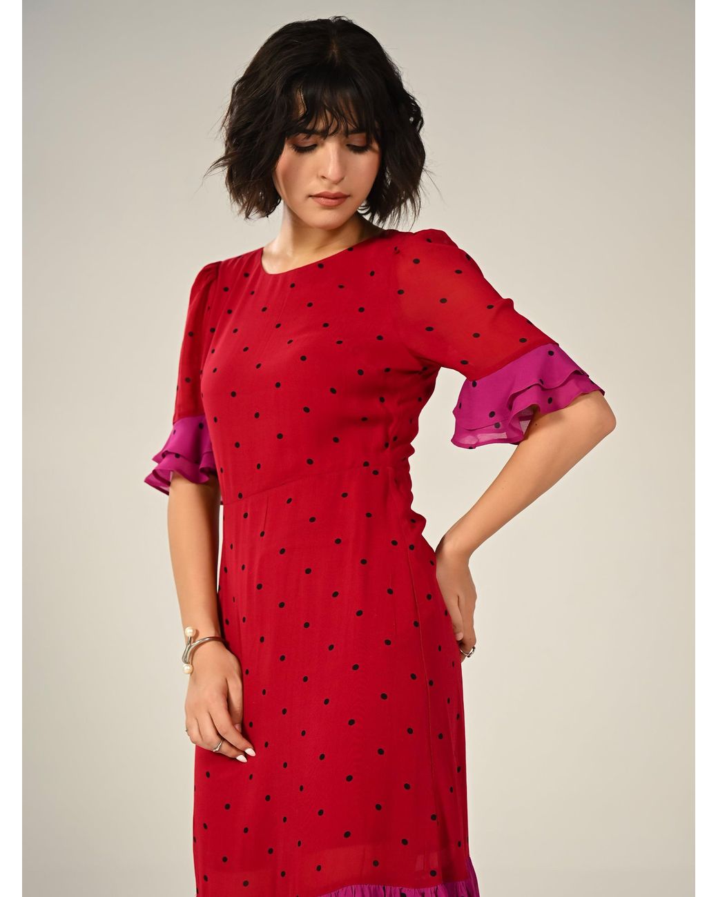 Rose & Nancy Red Saphi And Polka Dot Maxi Dress