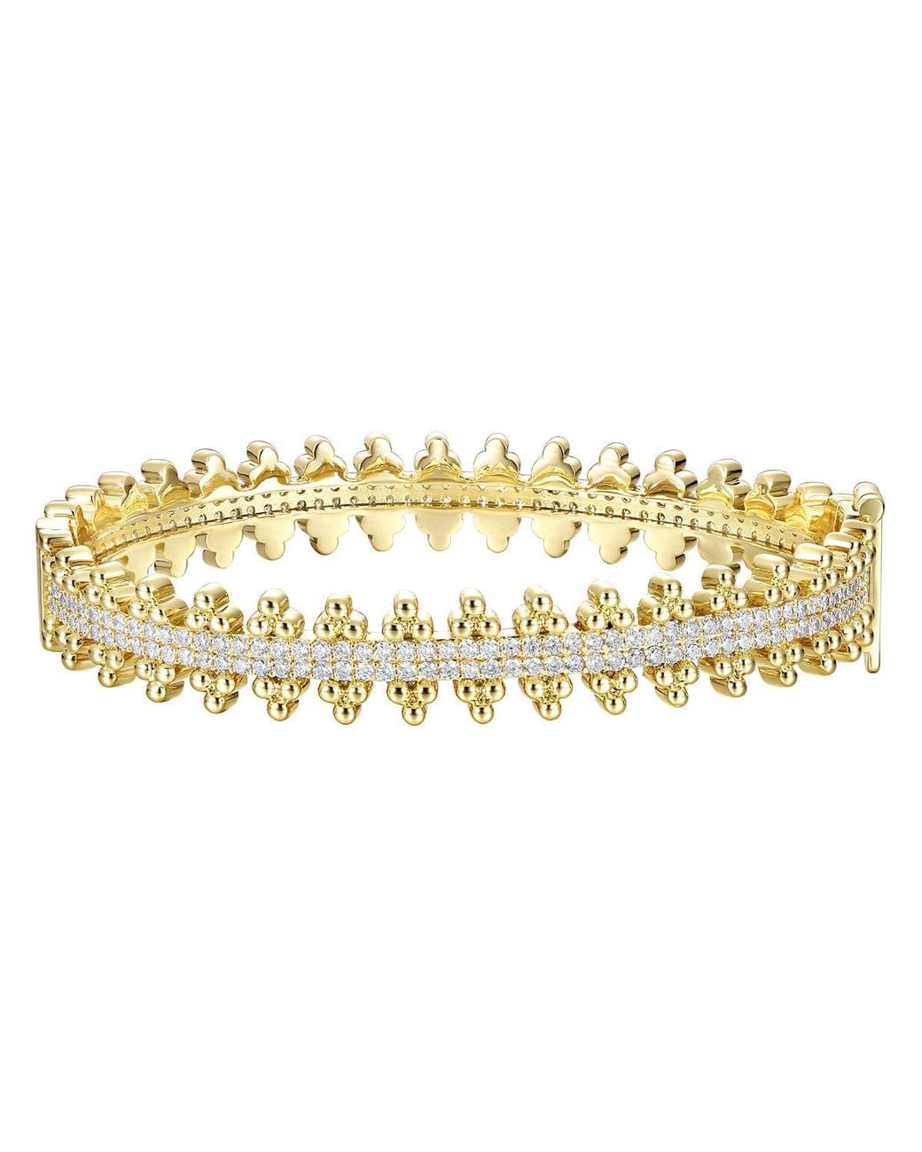 Genevive Jewelry Metallic Rachel Glauber Plated Sterling With Cubic Zirconia Beaded Cluster Link Tennis Bracelet