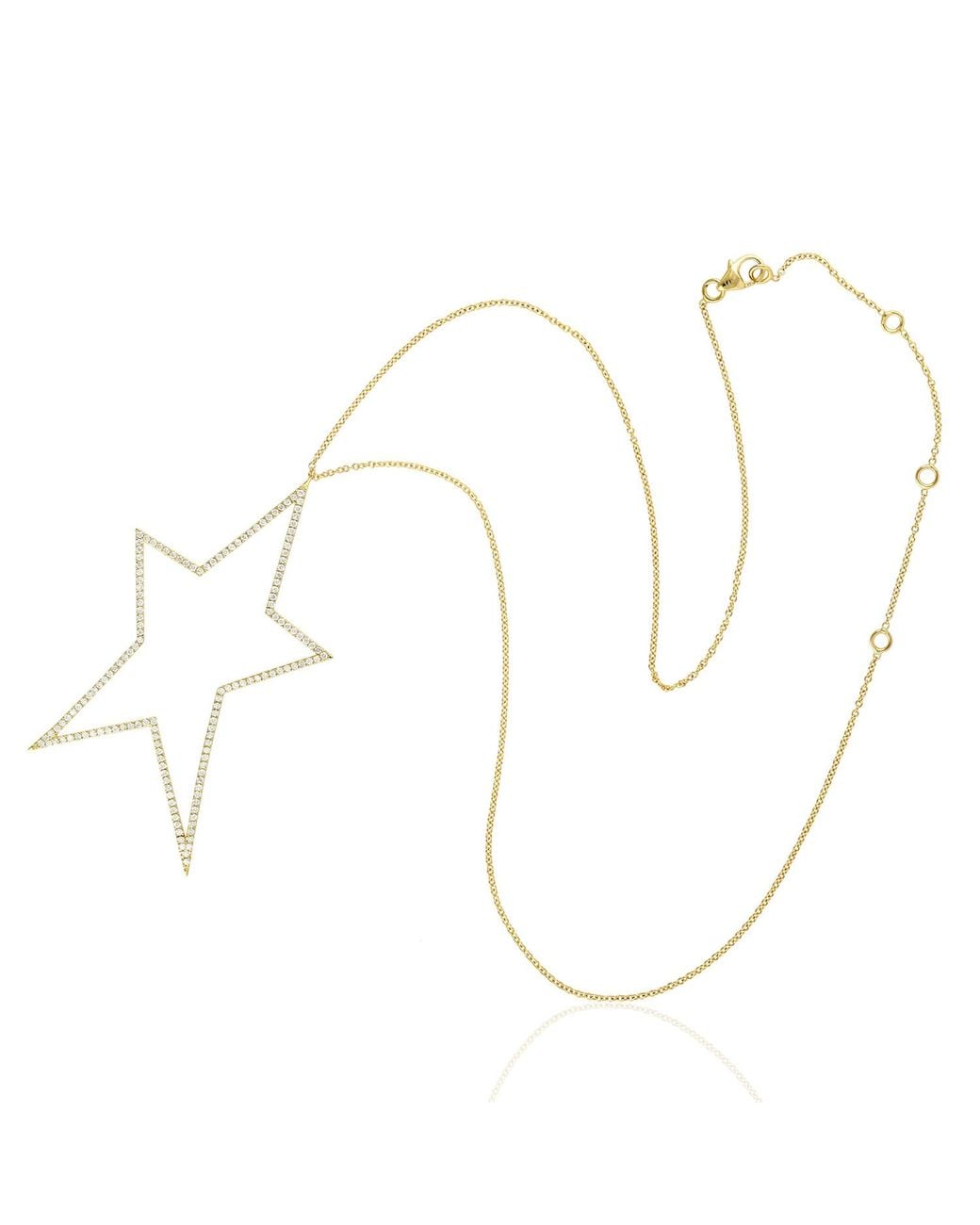 Artisan Metallic Radiant Starlight 14k Yellow Gold Natural White Diamond Star Necklace