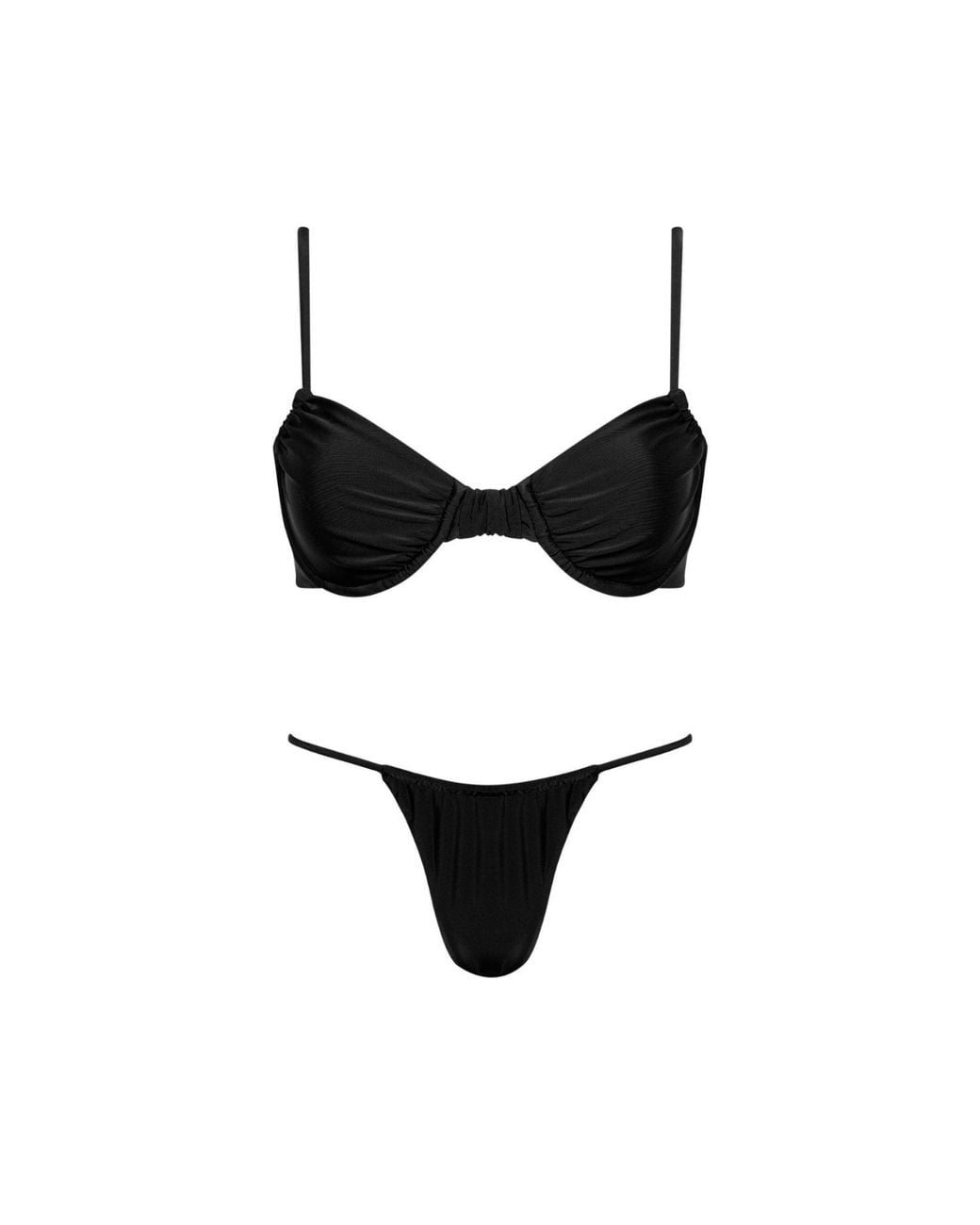 Playaluxe Black Capri Ruched Underwire String Bikini Set