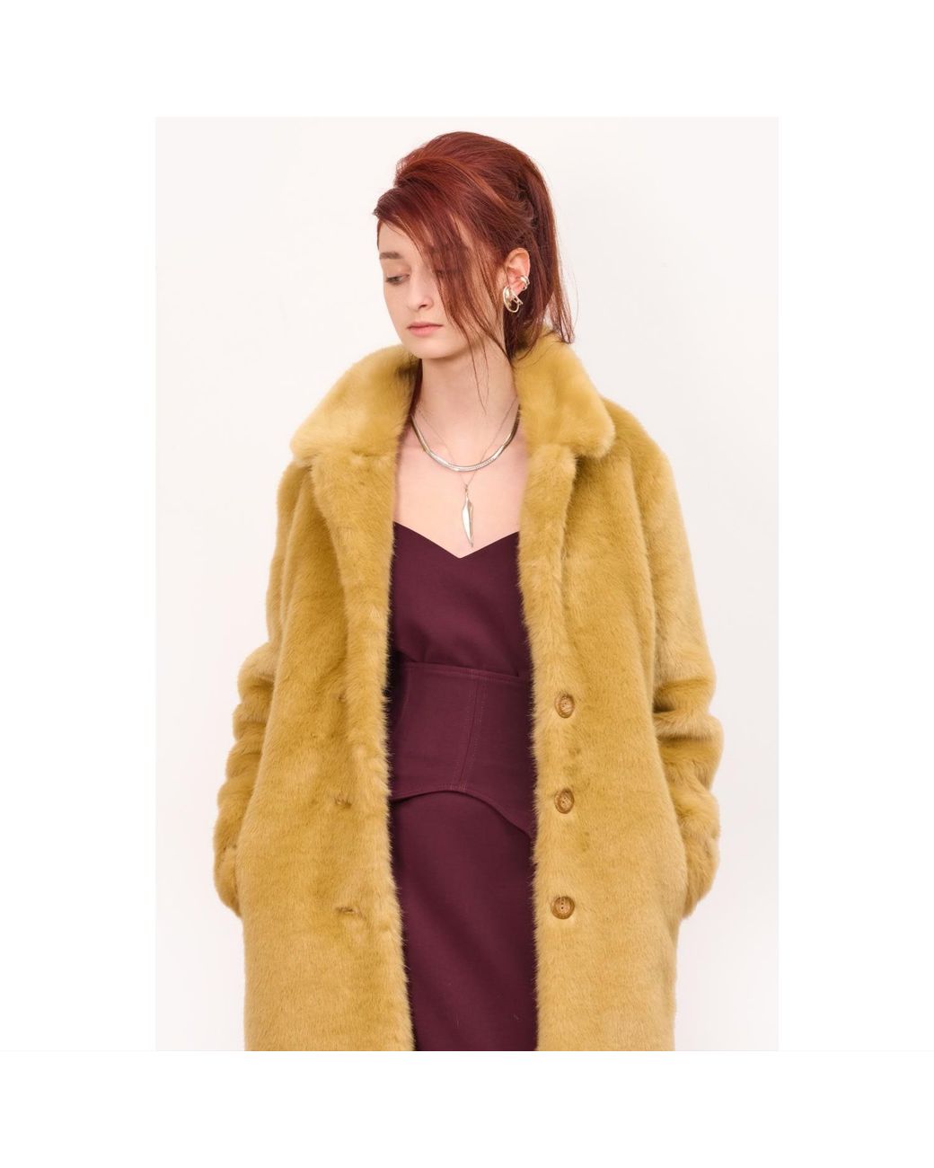 Julia Allert Metallic Neutrals Demi-Season Solid Faux Fur Coat Warm