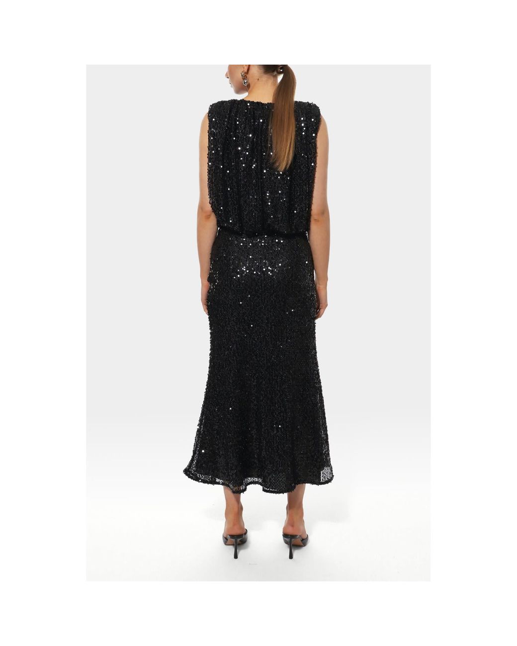 AGGI by HALEWSKI Black Eliza Sparkle Midi Sequin Slip Skirt