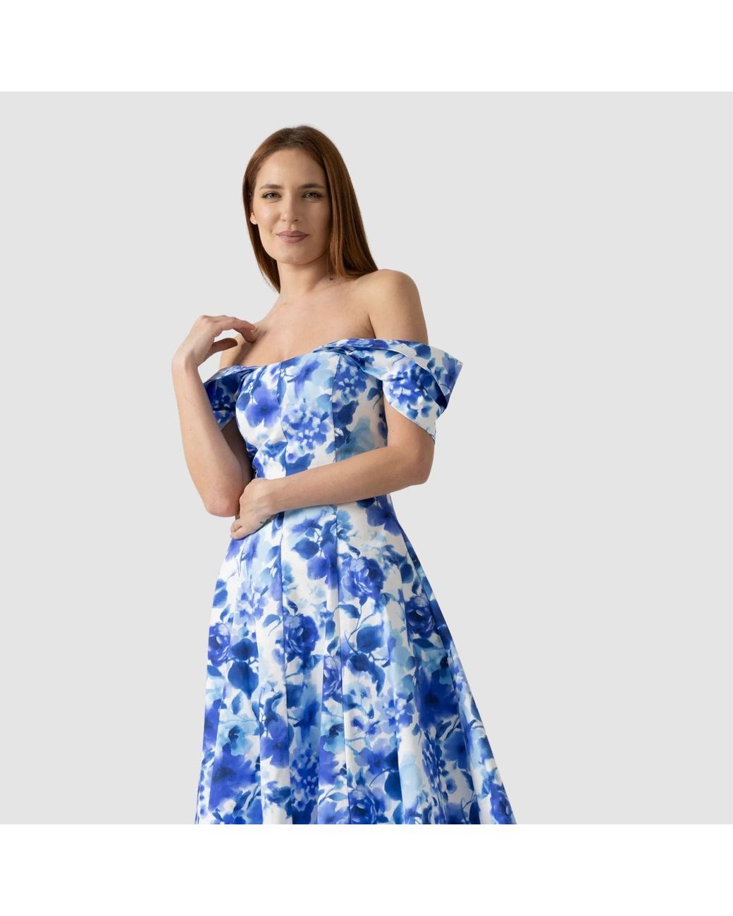 IZABELA MANDOIU Blue Midi Cotton Dress With Floral Print