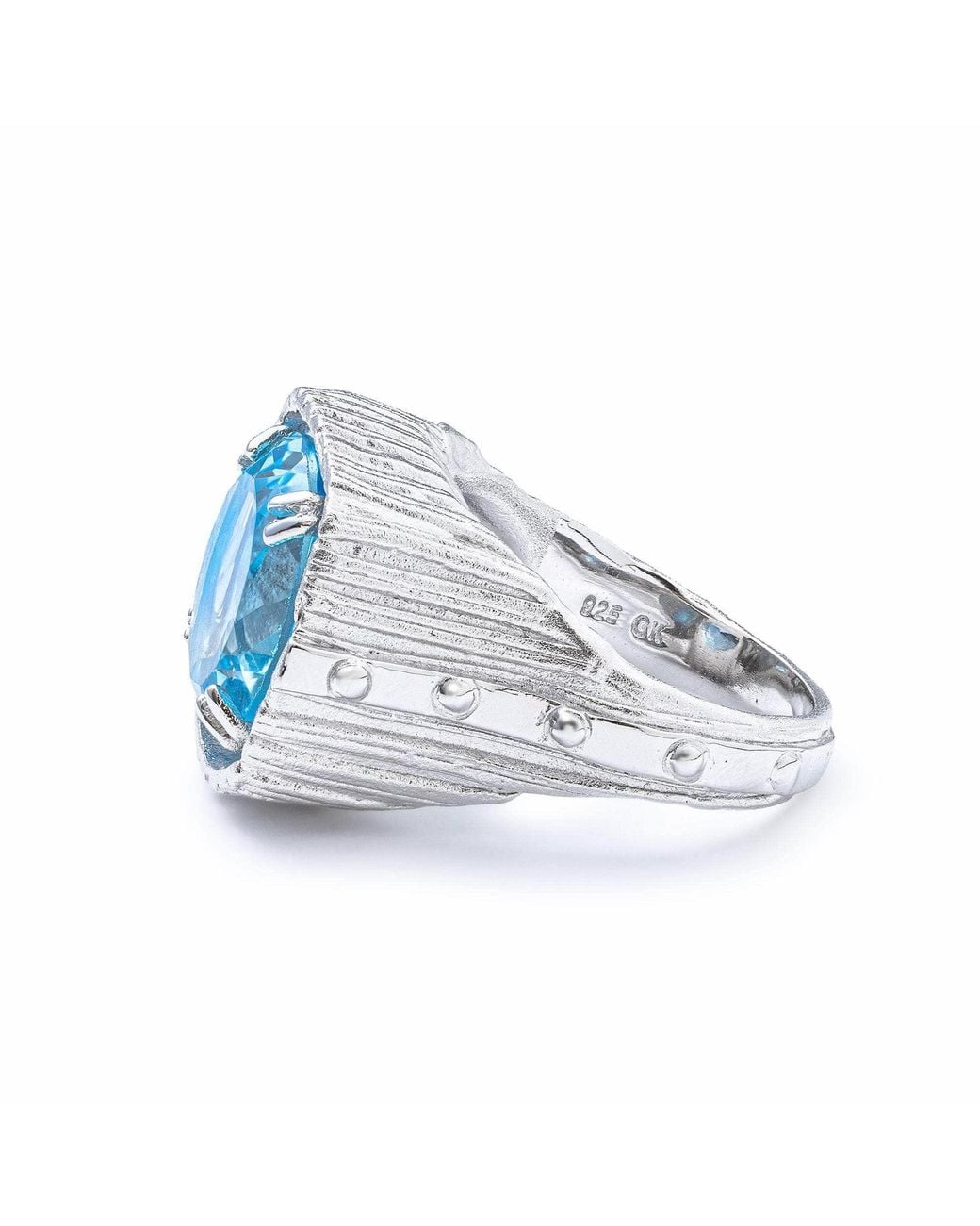 German Kabirski Blue Lyric Textured Ring With Natural Round Cut Topaz