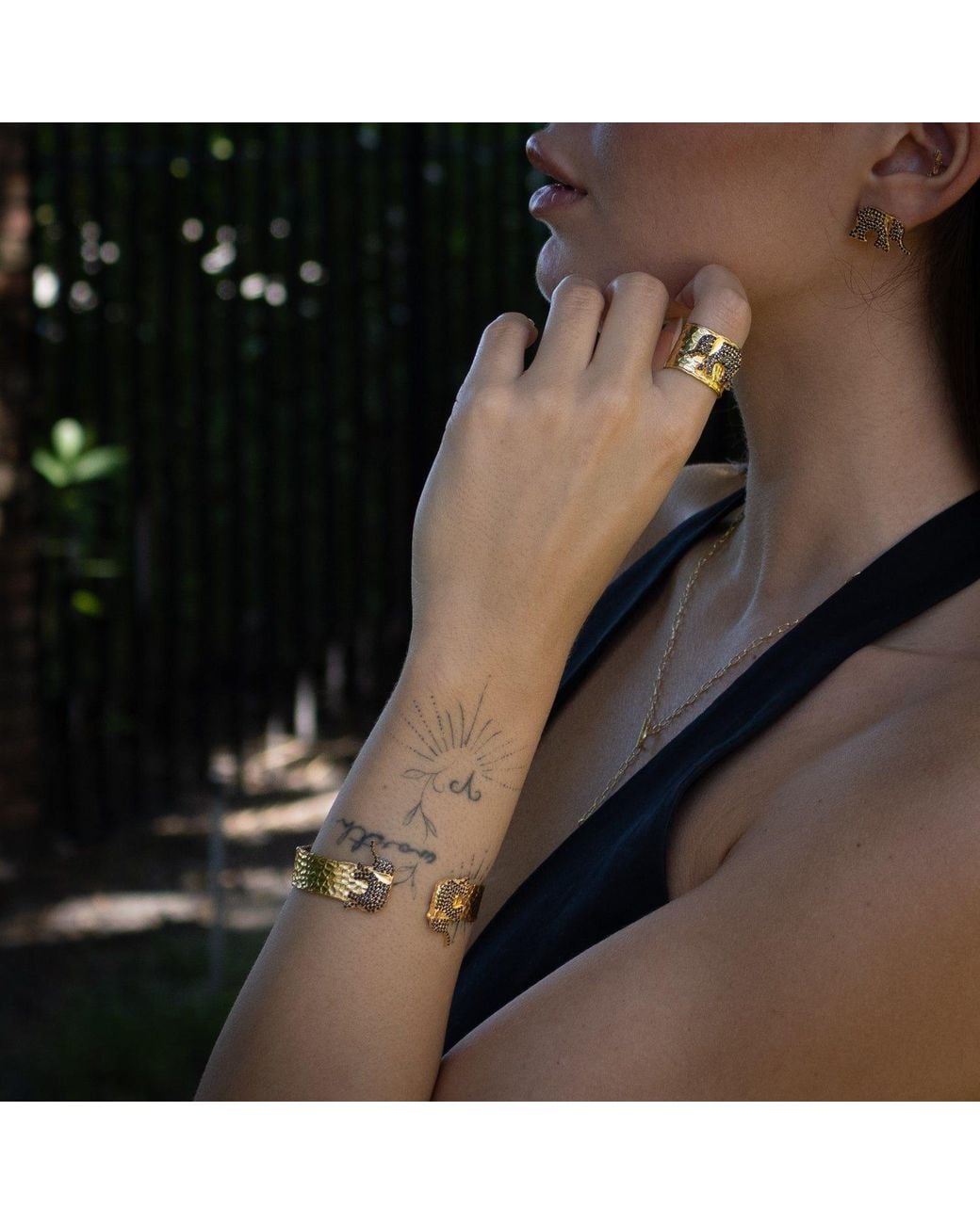 Ebru Jewelry Metallic Guardian Elephant Cuff Bracelet