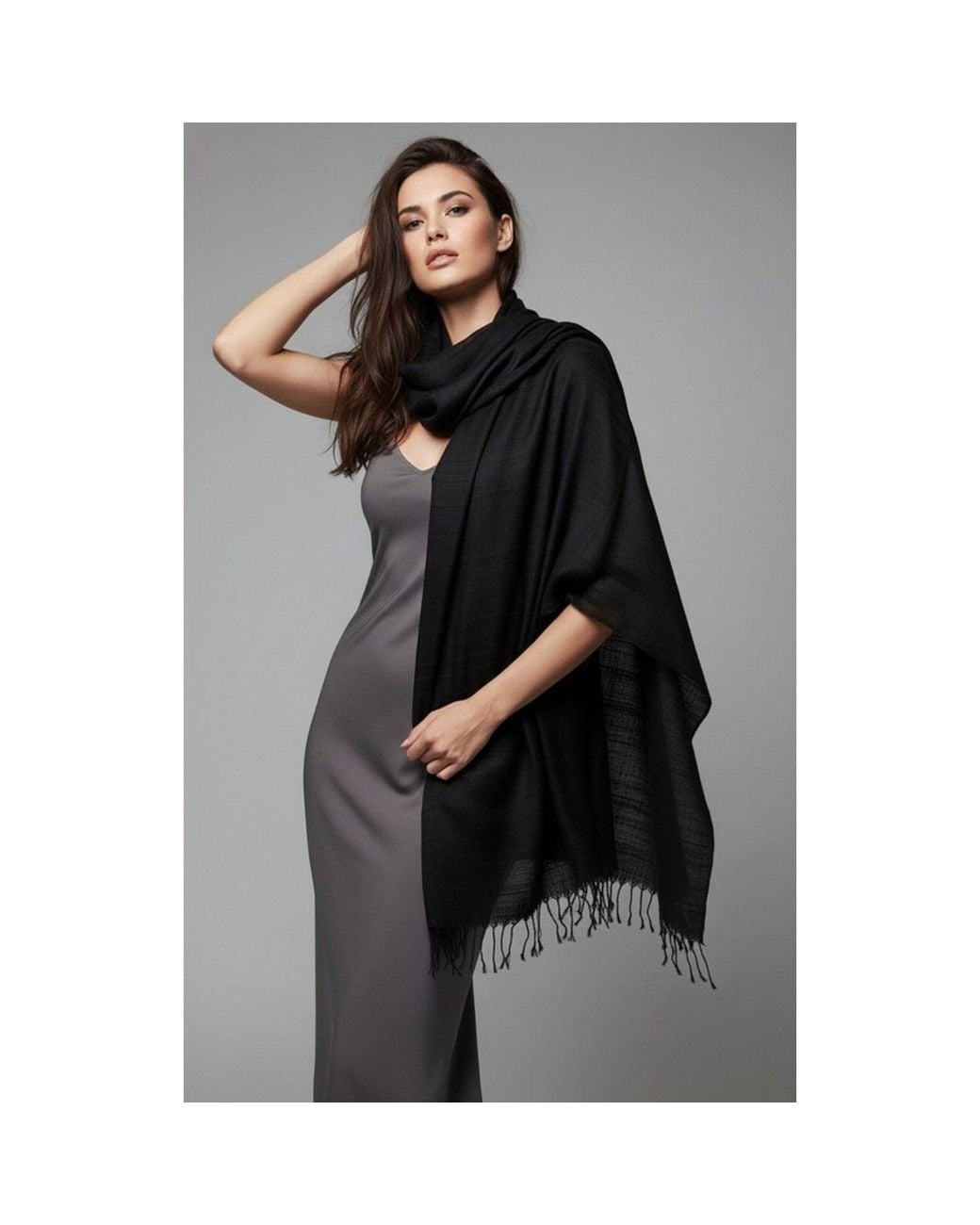 Saachi Black Arielle Summer Ombre Cashmere Pashmina Scarf